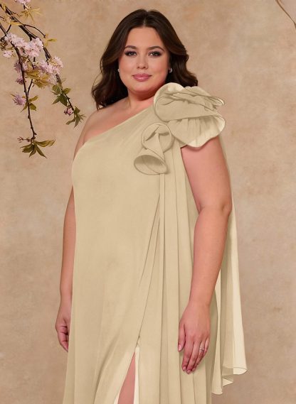 One-Shoulder Floor-Length Chiffon Mother Of The Bride Dresses With Split Front