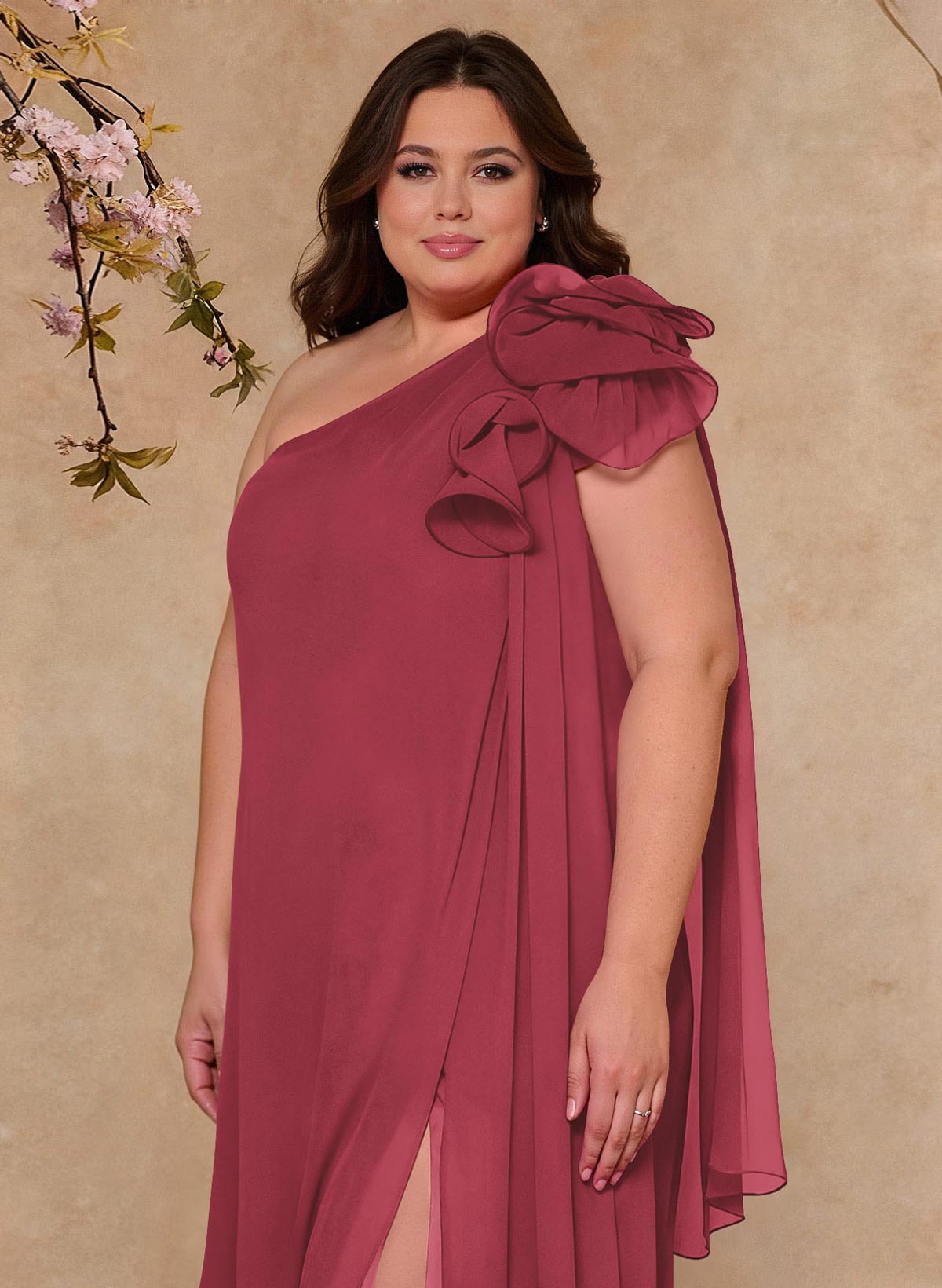 One-Shoulder Floor-Length Chiffon Mother Of The Bride Dresses With Split Front