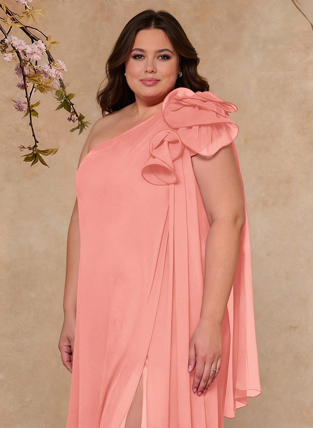 One-Shoulder Floor-Length Chiffon Mother Of The Bride Dresses With Split Front
