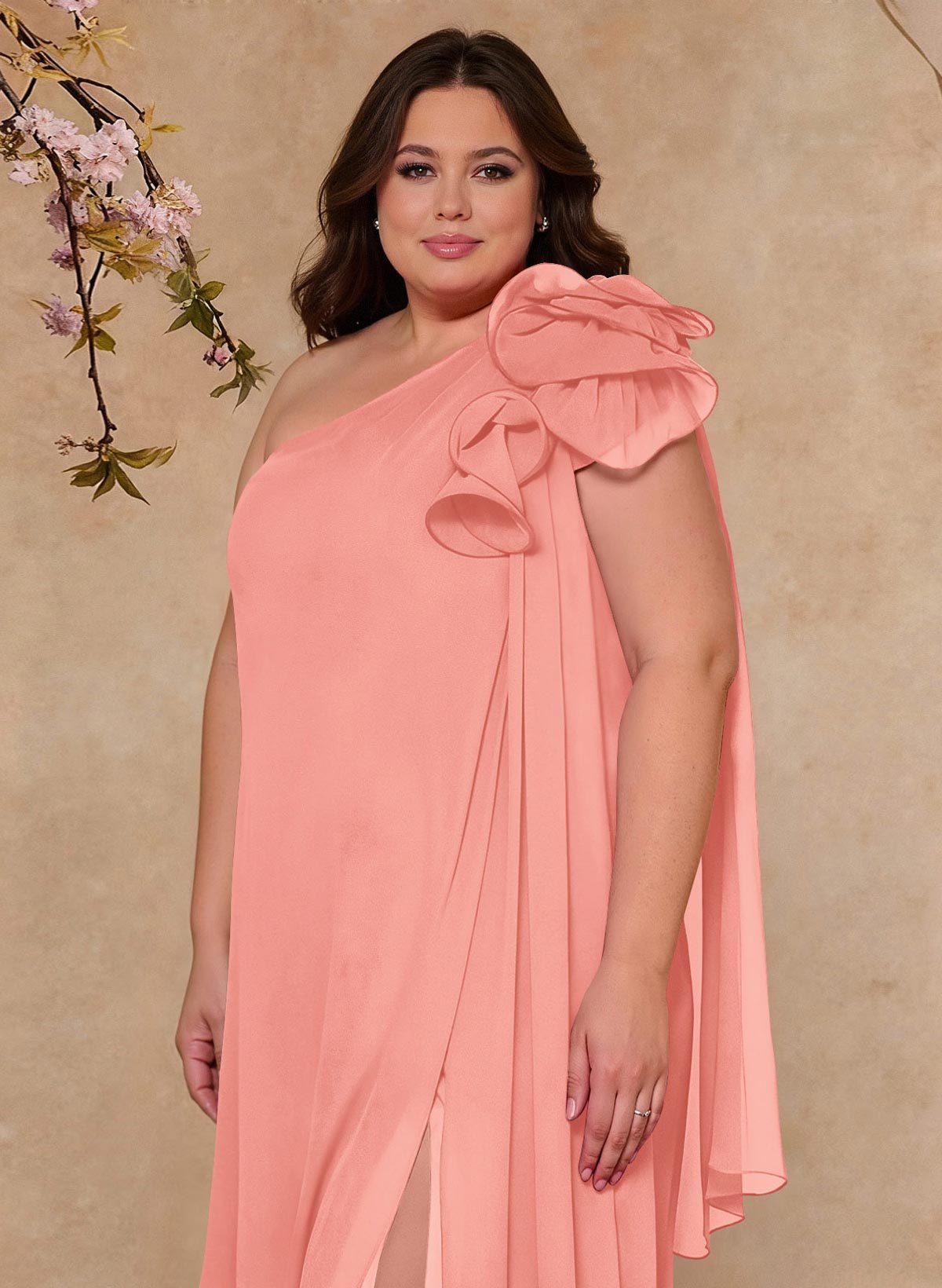 One-Shoulder Floor-Length Chiffon Mother Of The Bride Dresses With Split Front