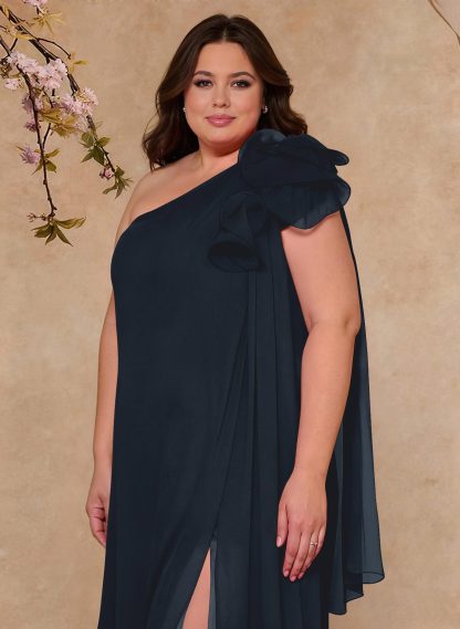 One-Shoulder Floor-Length Chiffon Mother Of The Bride Dresses With Split Front