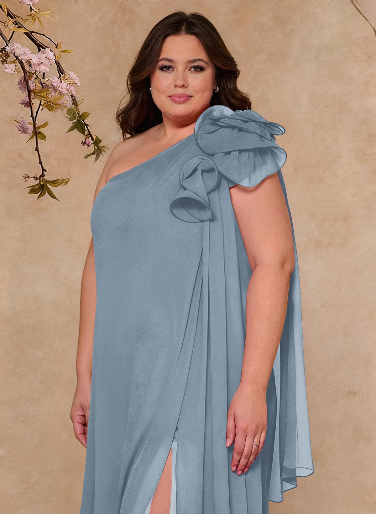 One-Shoulder Floor-Length Chiffon Mother Of The Bride Dresses With Split Front