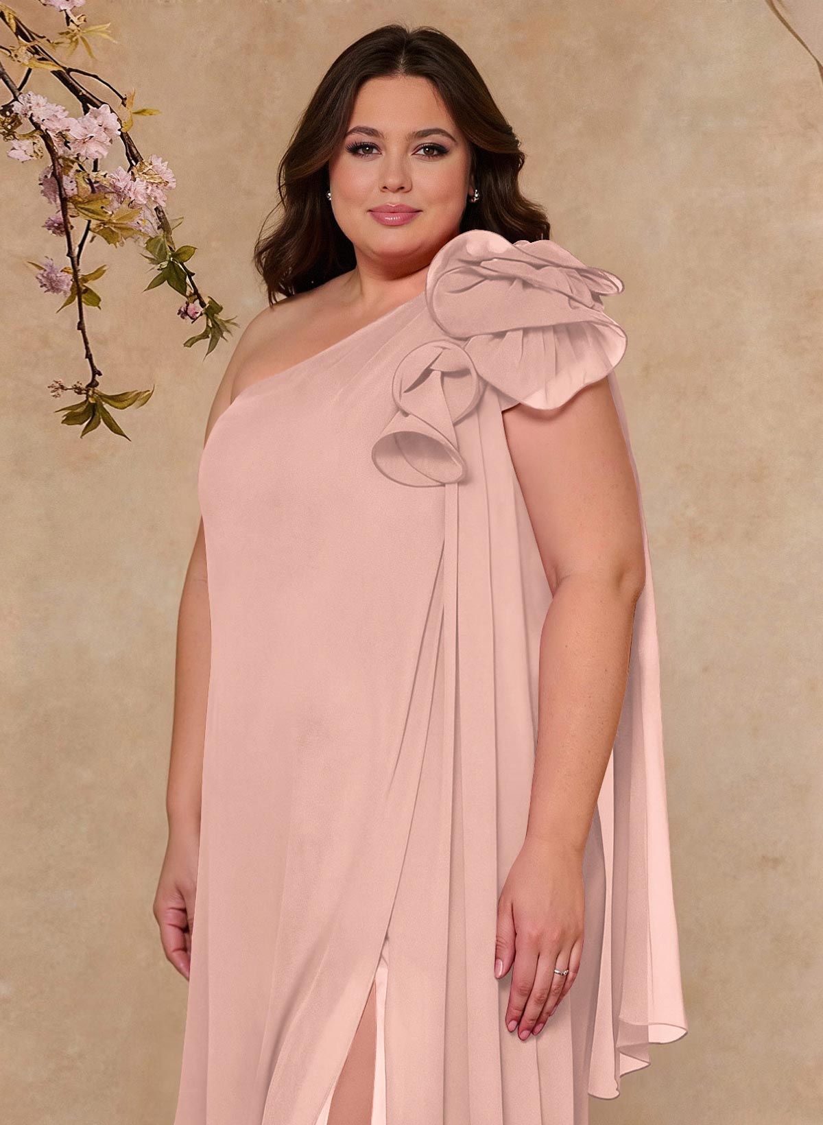 One-Shoulder Floor-Length Chiffon Mother Of The Bride Dresses With Split Front