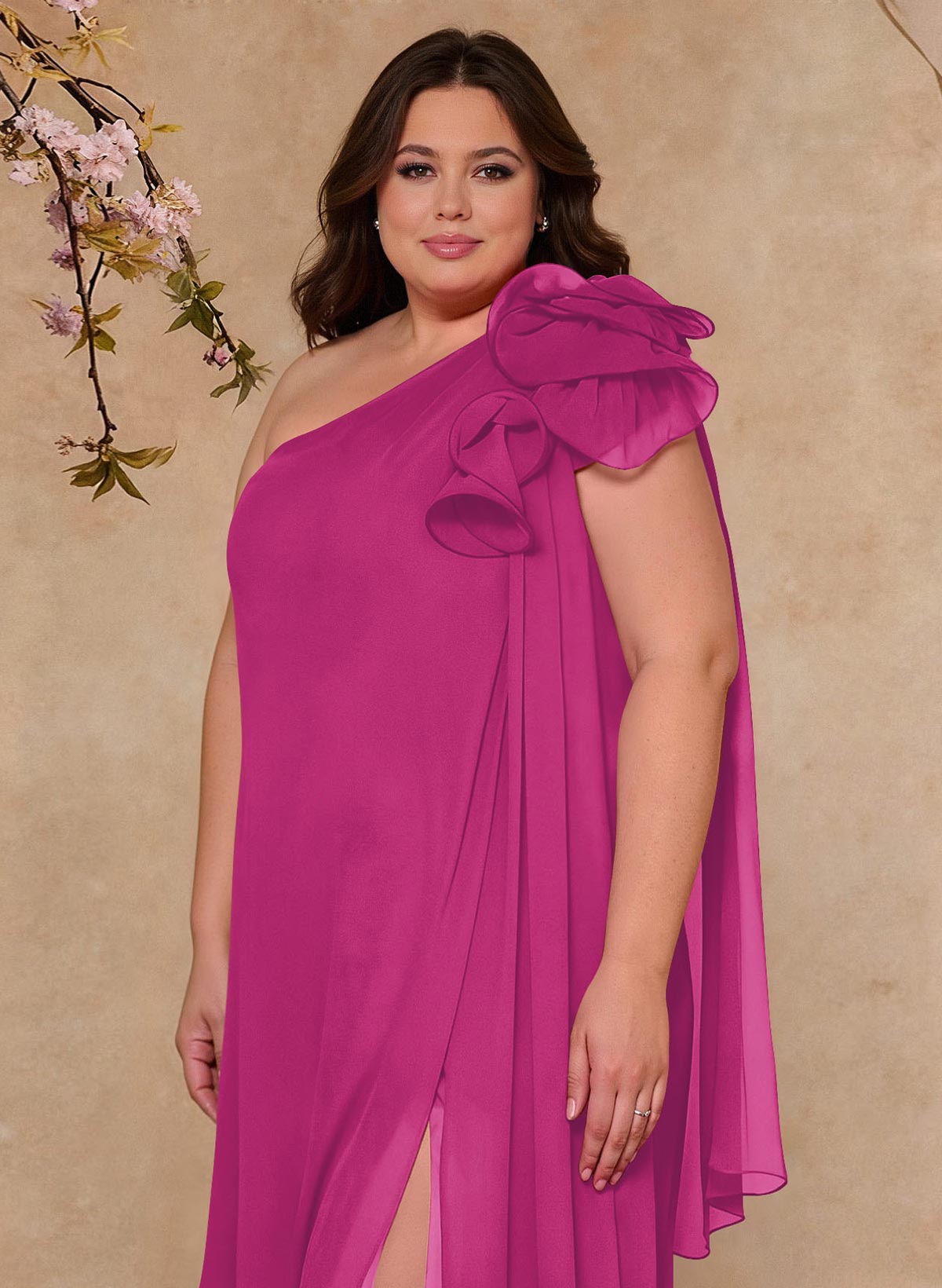One-Shoulder Floor-Length Chiffon Mother Of The Bride Dresses With Split Front