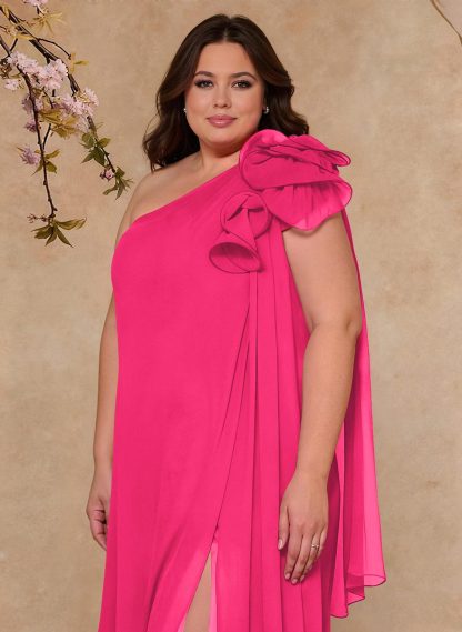 One-Shoulder Floor-Length Chiffon Mother Of The Bride Dresses With Split Front