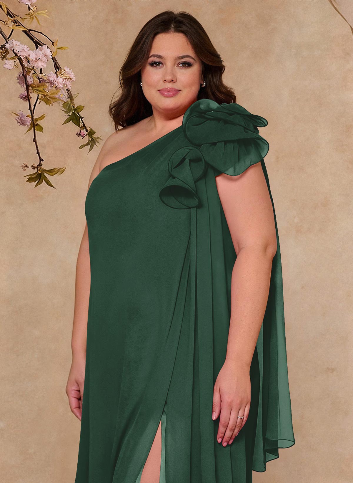 One-Shoulder Floor-Length Chiffon Mother Of The Bride Dresses With Split Front