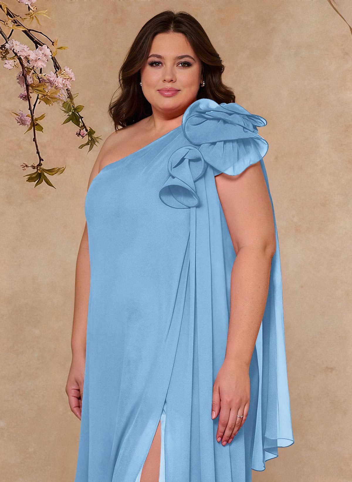 One-Shoulder Floor-Length Chiffon Mother Of The Bride Dresses With Split Front