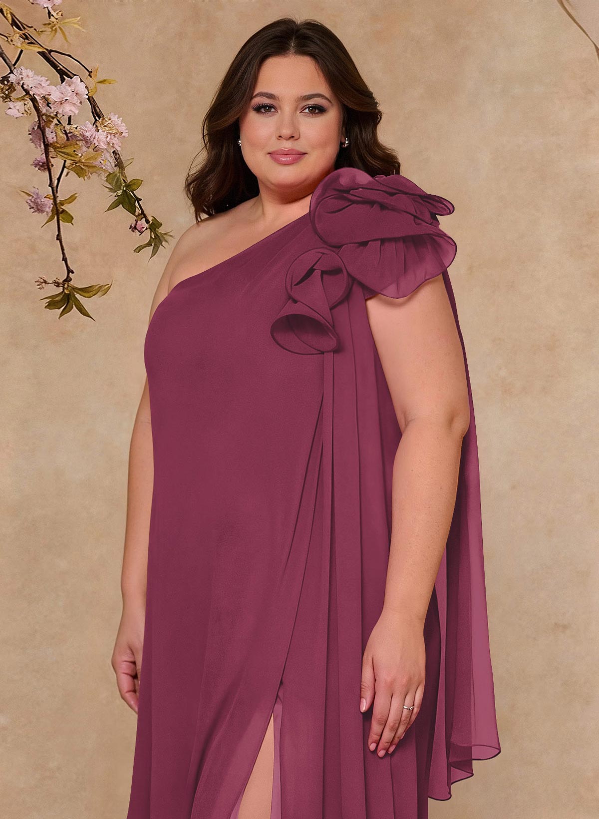 One-Shoulder Floor-Length Chiffon Mother Of The Bride Dresses With Split Front