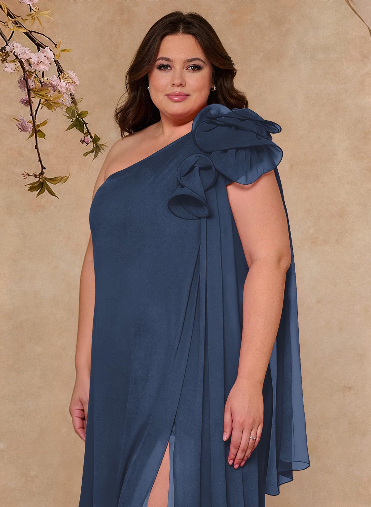 One-Shoulder Floor-Length Chiffon Mother Of The Bride Dresses With Split Front