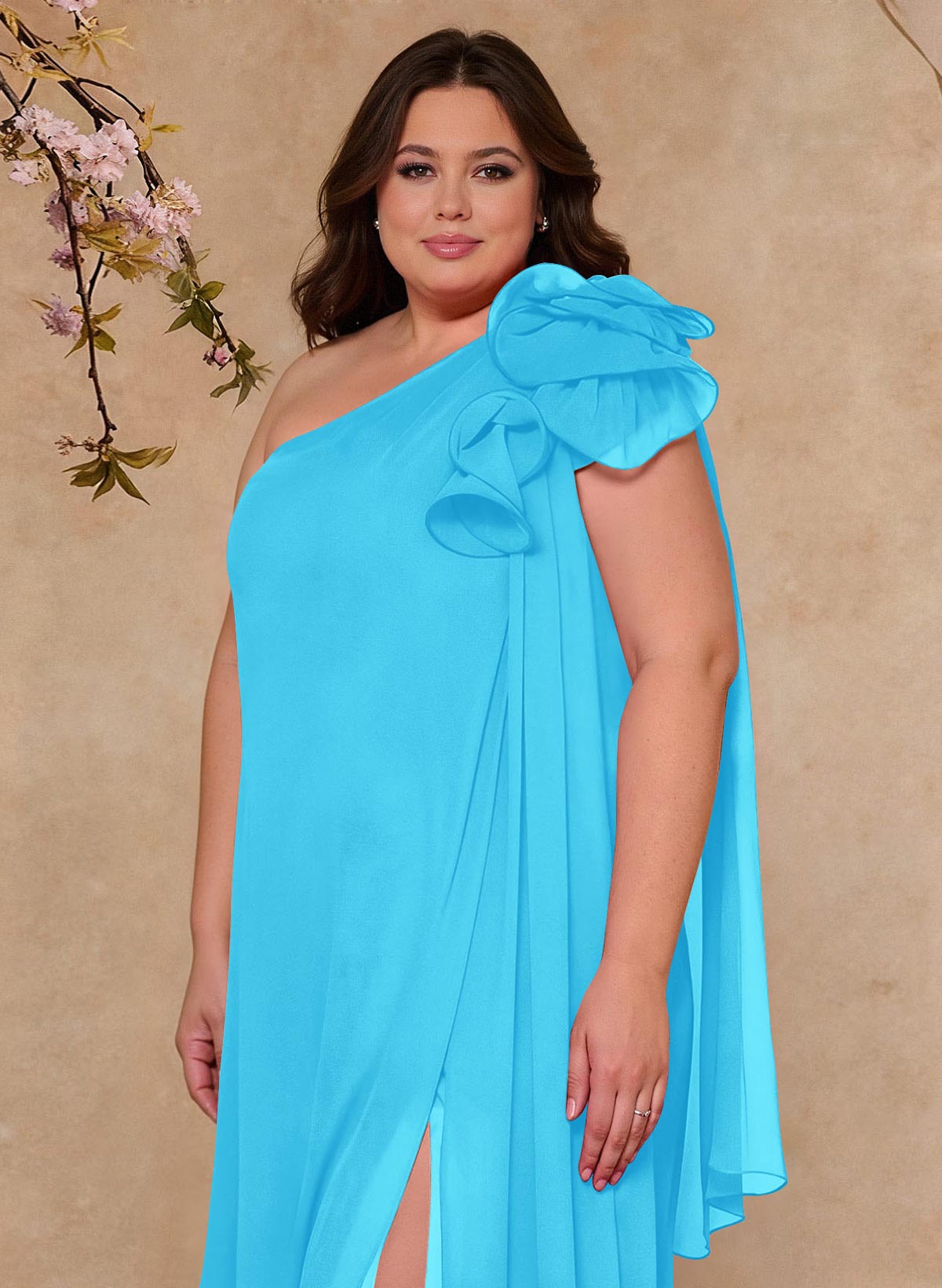 One-Shoulder Floor-Length Chiffon Mother Of The Bride Dresses With Split Front