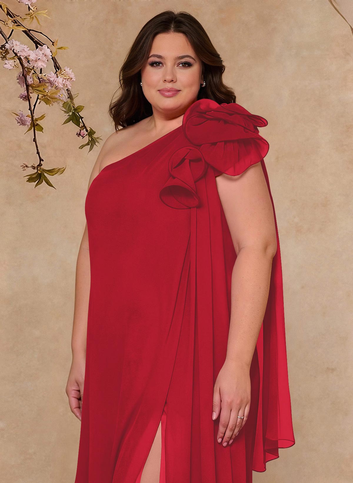 One-Shoulder Floor-Length Chiffon Mother Of The Bride Dresses With Split Front