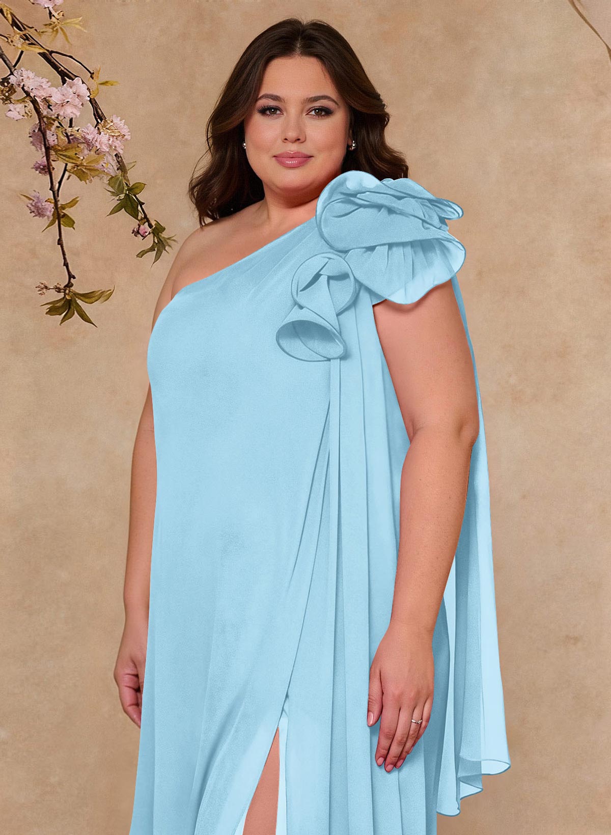 One-Shoulder Floor-Length Chiffon Mother Of The Bride Dresses With Split Front