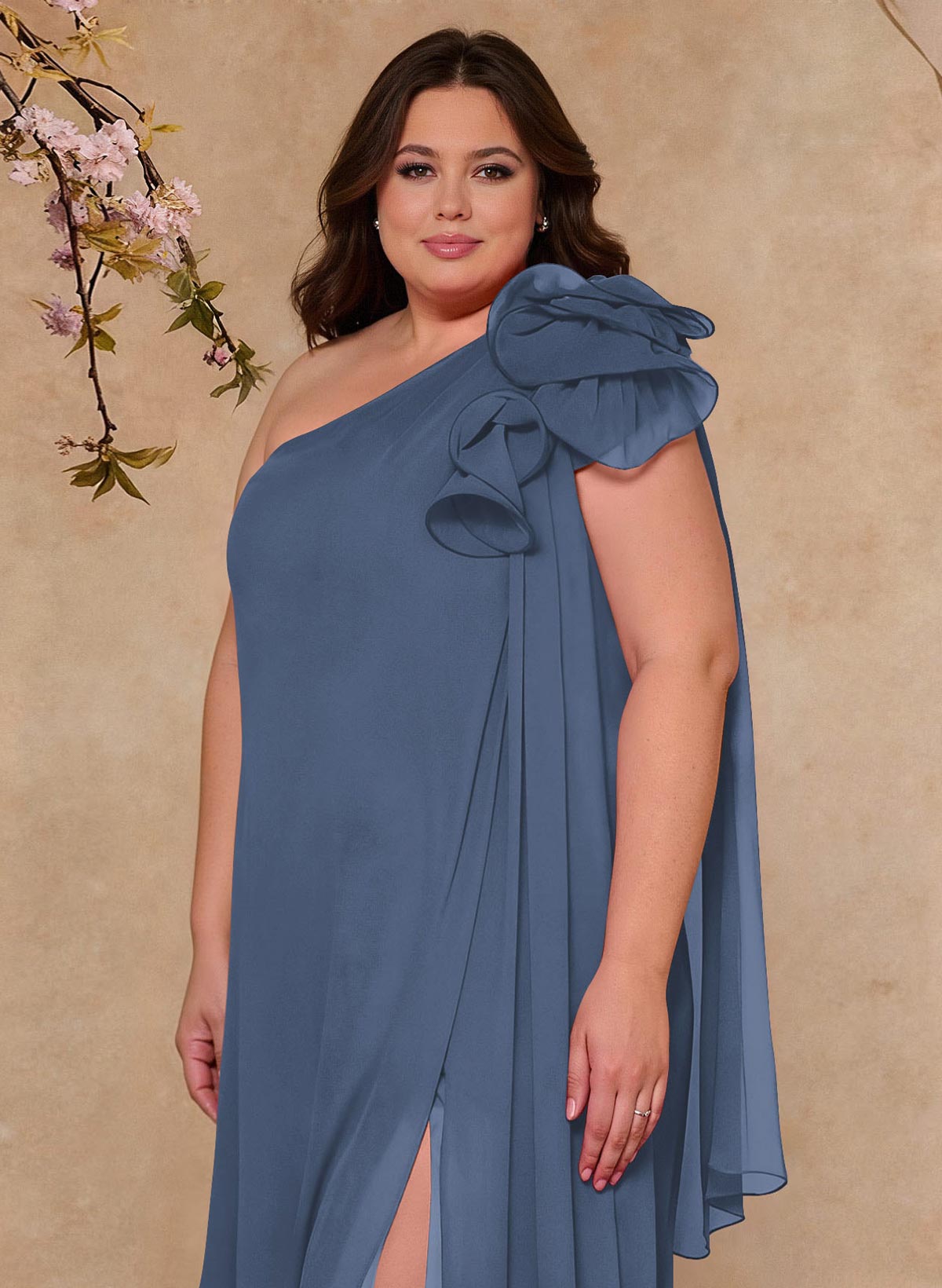 One-Shoulder Floor-Length Chiffon Mother Of The Bride Dresses With Split Front