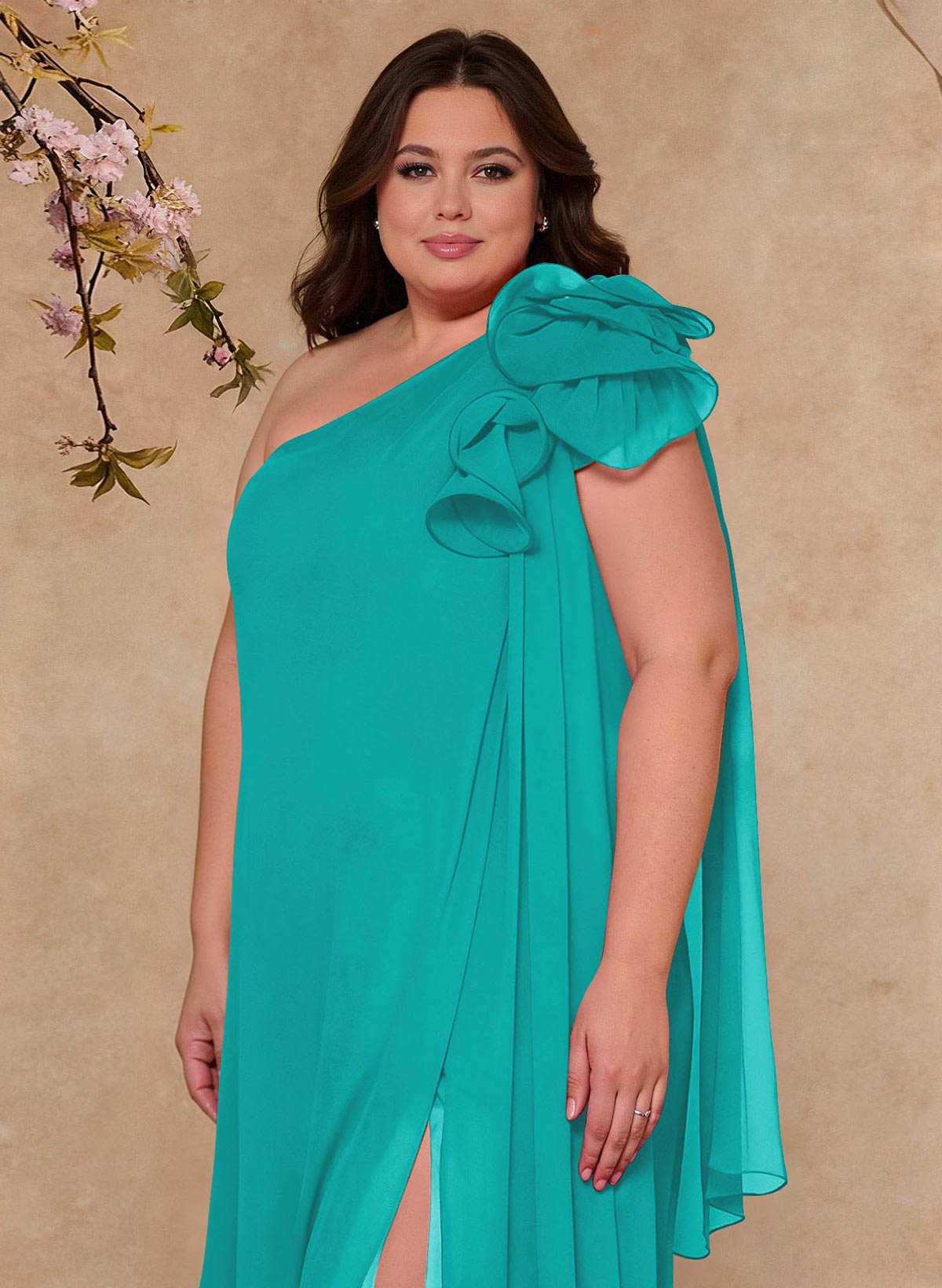 One-Shoulder Floor-Length Chiffon Mother Of The Bride Dresses With Split Front