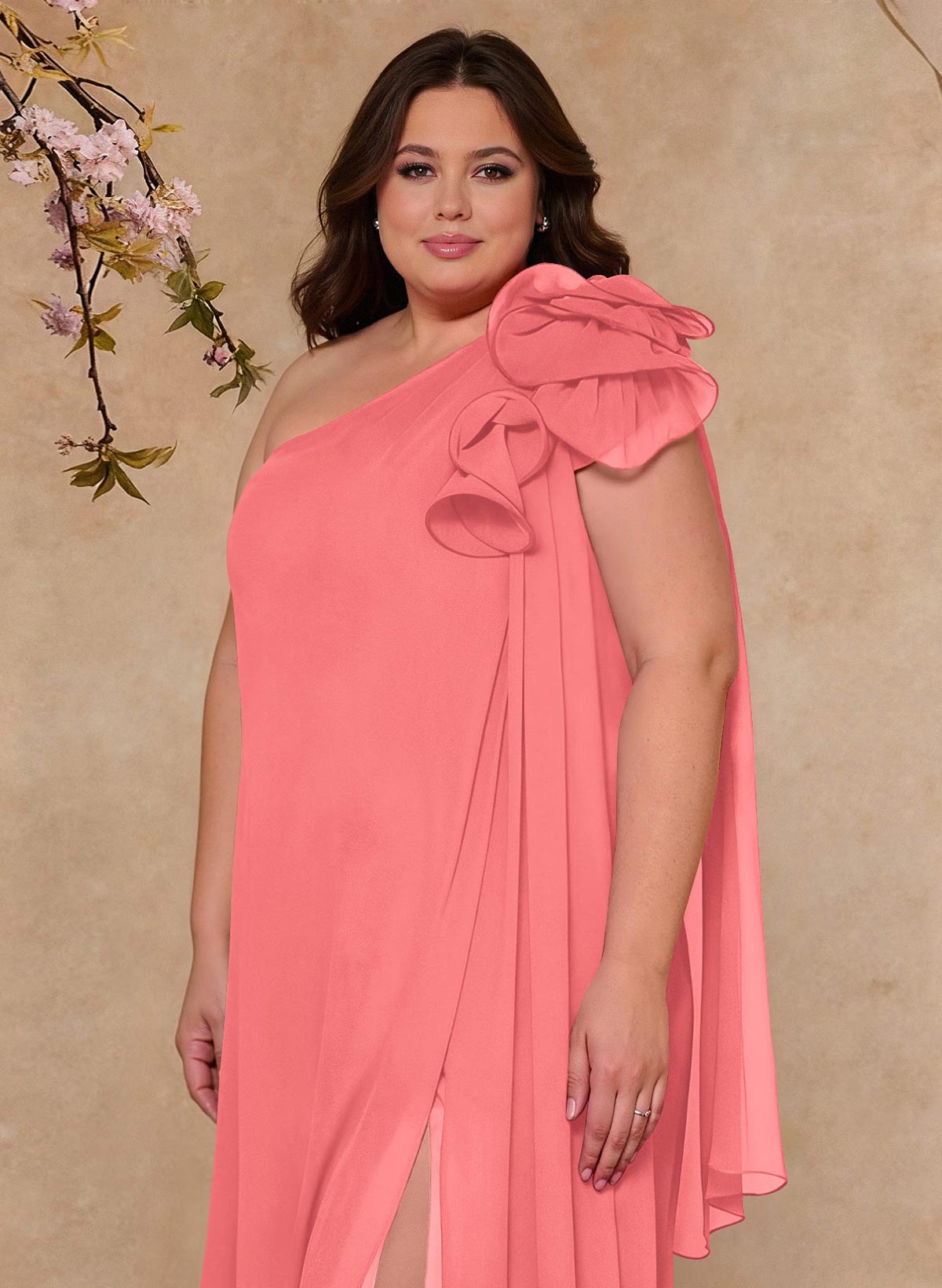 One-Shoulder Floor-Length Chiffon Mother Of The Bride Dresses With Split Front