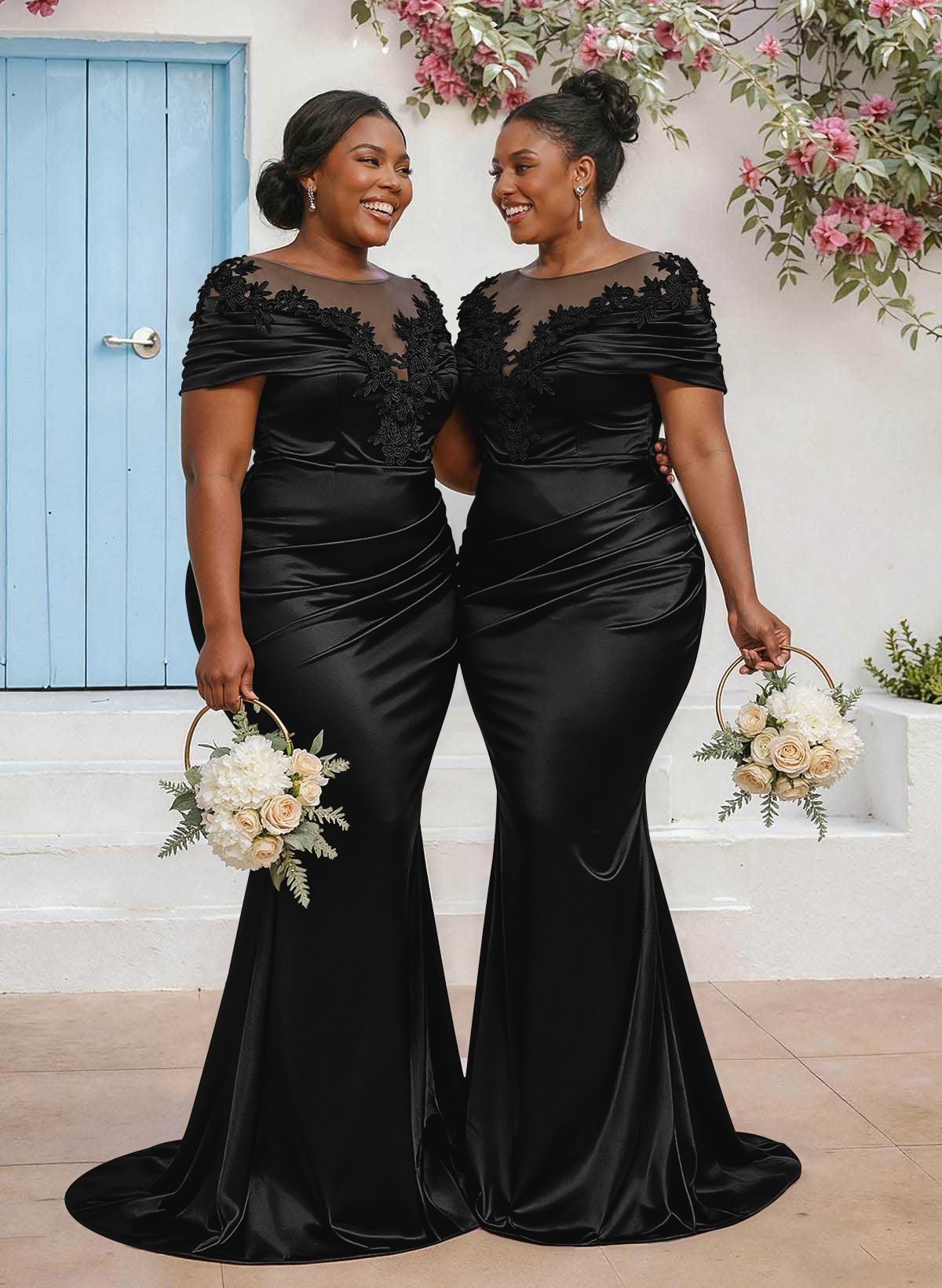 Trumpet/Mermaid Illusion Neck Sleeveless Sweep Train Bridesmaid Dresses With Pleated/Appliques Lace, product image 7