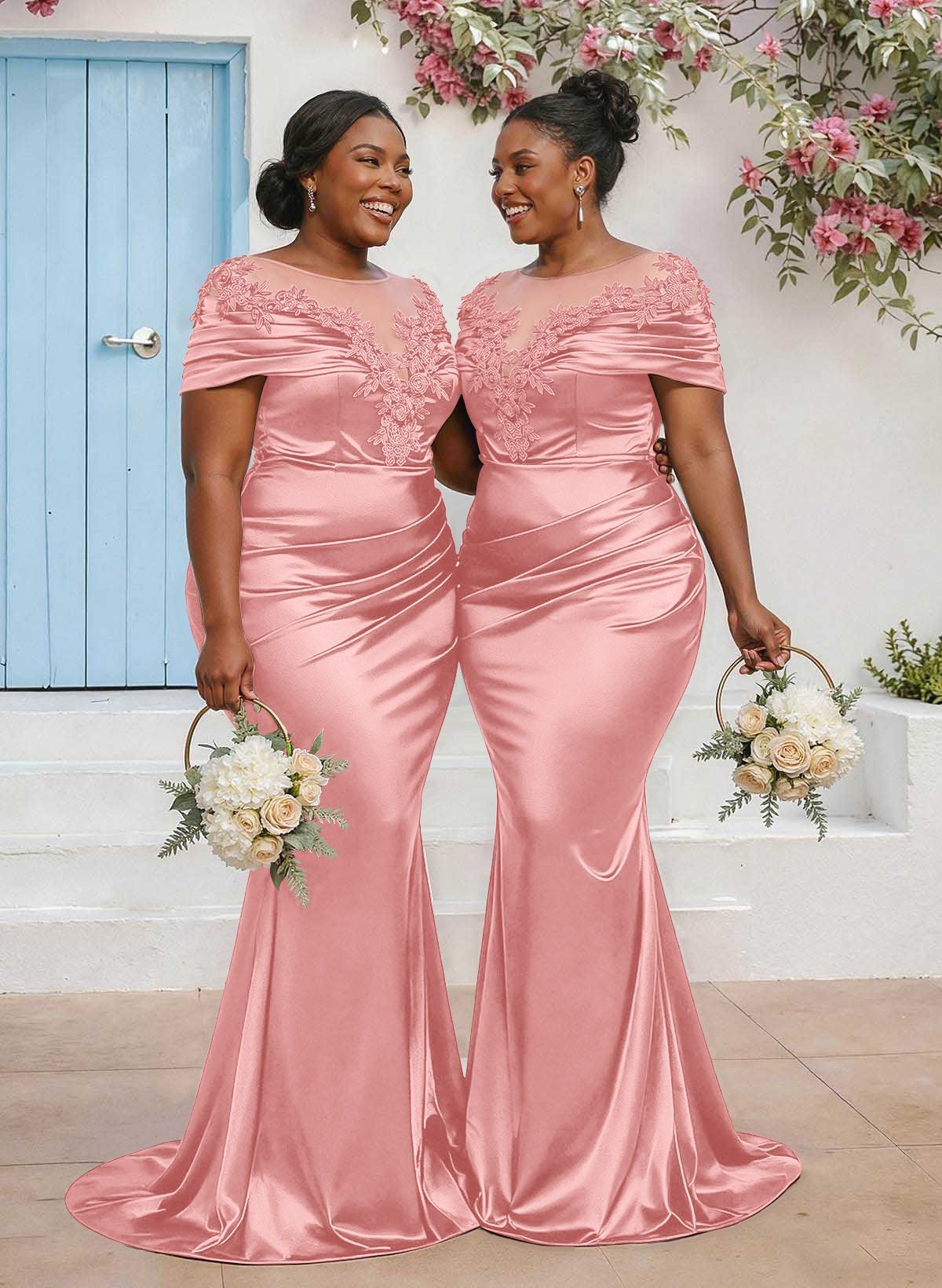 Trumpet/Mermaid Illusion Neck Sleeveless Sweep Train Bridesmaid Dresses With Pleated/Appliques Lace, product image 35