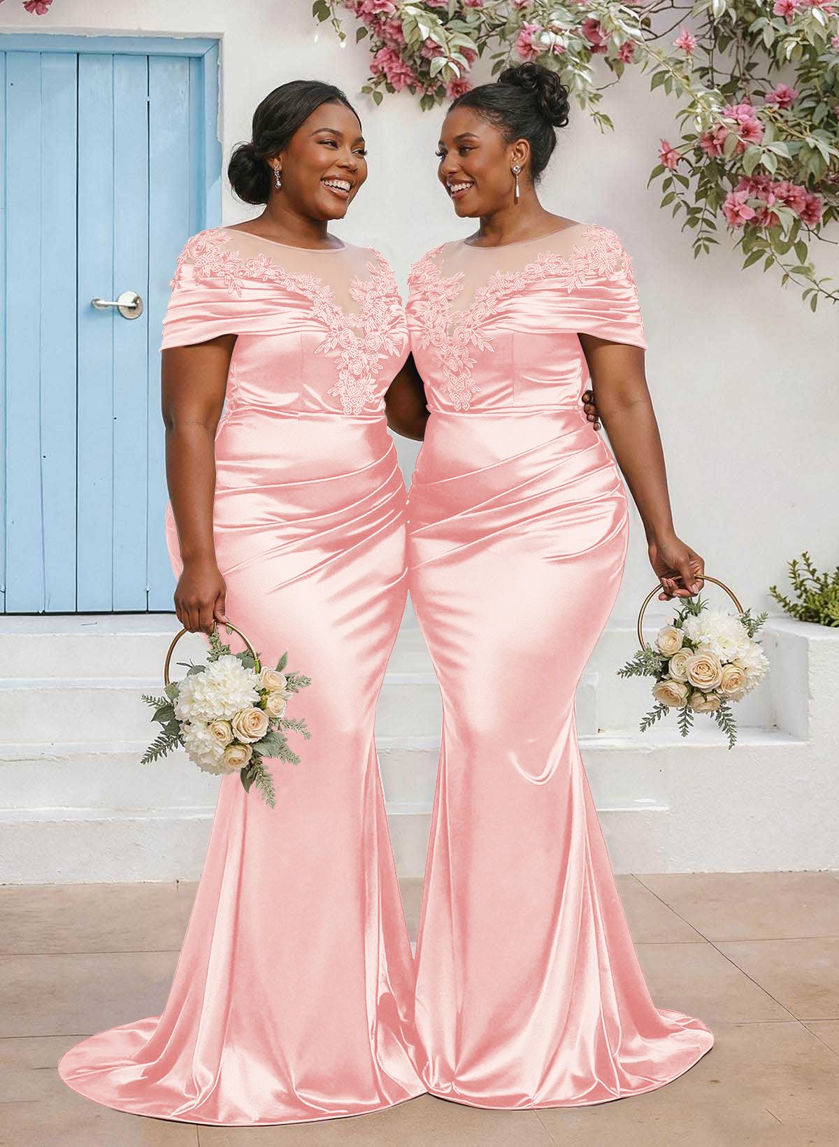 Trumpet/Mermaid Illusion Neck Sleeveless Sweep Train Bridesmaid Dresses With Pleated/Appliques Lace, product image 45