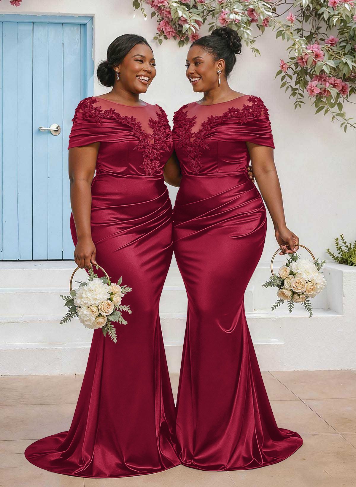 Trumpet/Mermaid Illusion Neck Sleeveless Sweep Train Bridesmaid Dresses With Pleated/Appliques Lace, product image 41