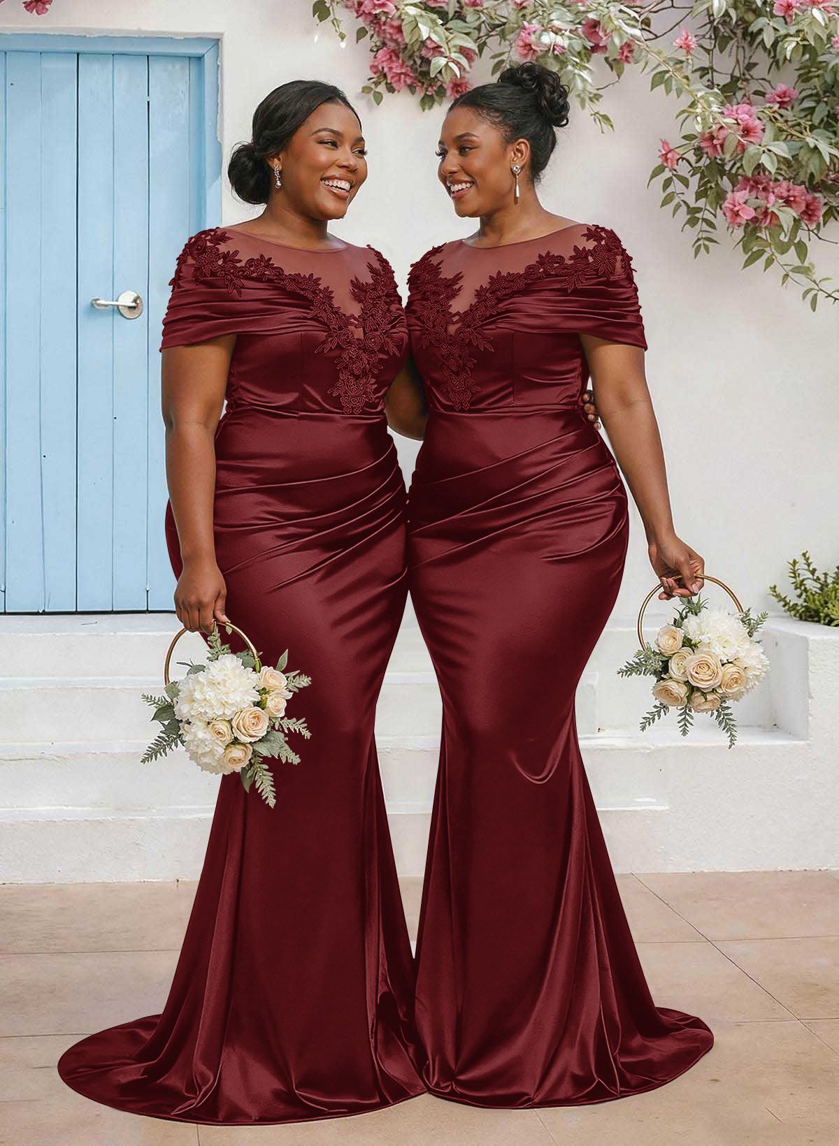 Trumpet/Mermaid Illusion Neck Sleeveless Sweep Train Bridesmaid Dresses With Pleated/Appliques Lace, product image 39