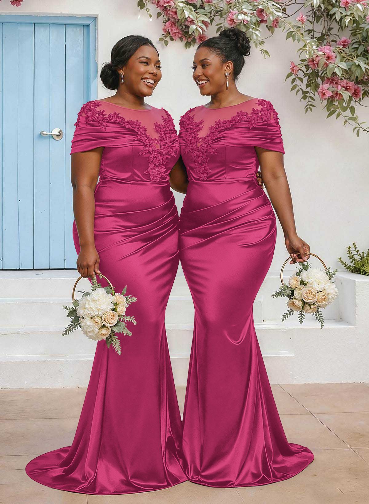Trumpet/Mermaid Illusion Neck Sleeveless Sweep Train Bridesmaid Dresses With Pleated/Appliques Lace, product image 37