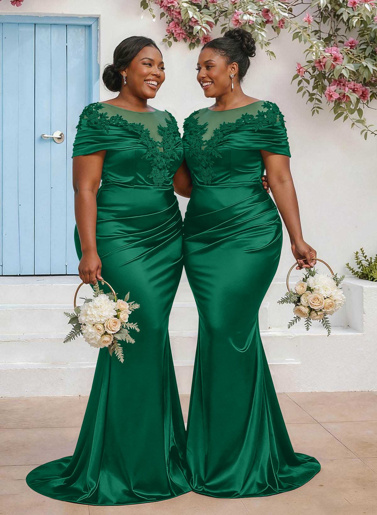 Trumpet/Mermaid Illusion Neck Sleeveless Sweep Train Bridesmaid Dresses With Pleated/Appliques Lace, product image 51