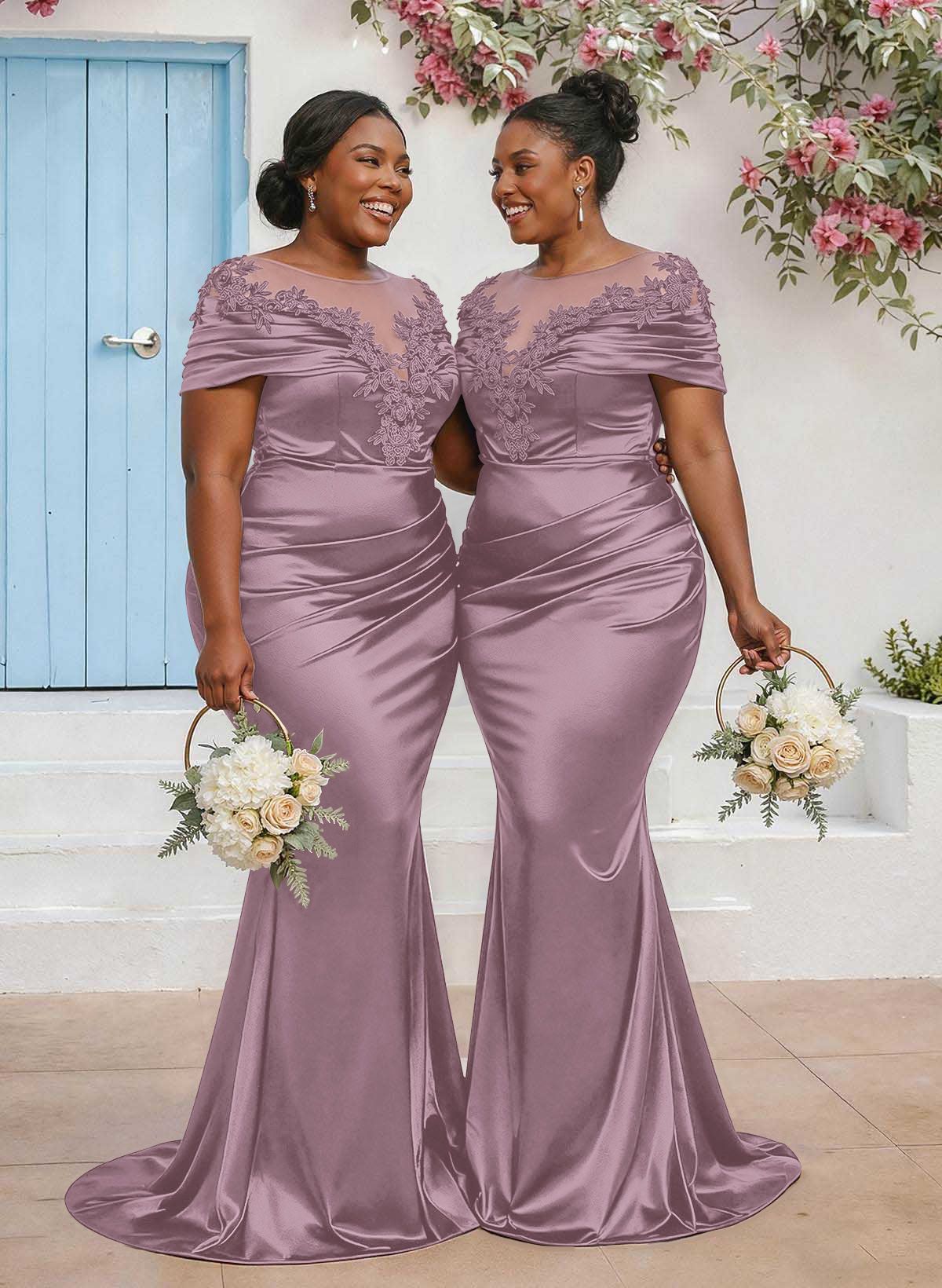 Trumpet/Mermaid Illusion Neck Sleeveless Sweep Train Bridesmaid Dresses With Pleated/Appliques Lace, product image 69