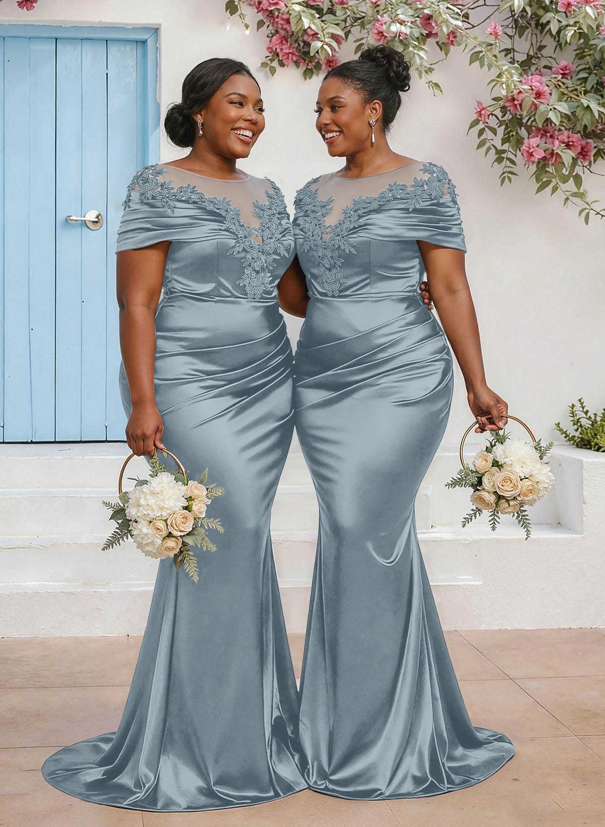 Trumpet/Mermaid Illusion Neck Sleeveless Sweep Train Bridesmaid Dresses With Pleated/Appliques Lace, product image 23