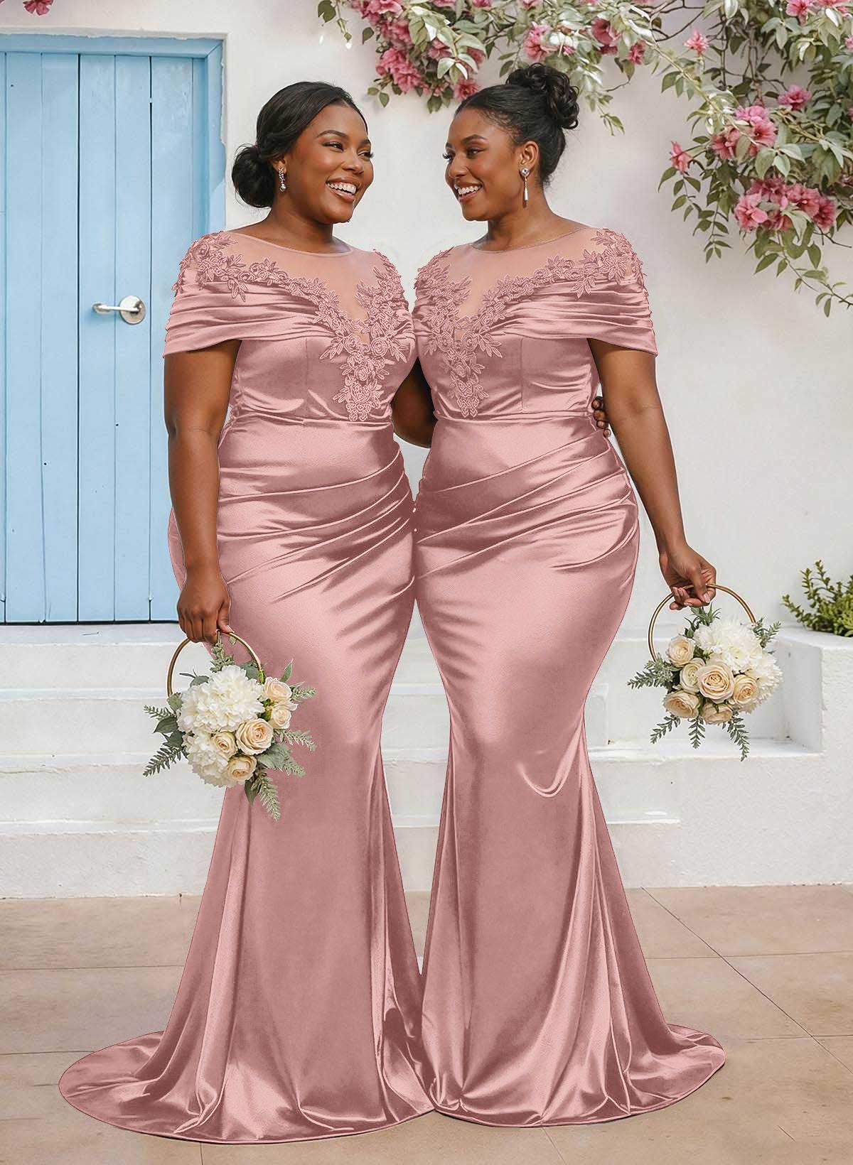 Trumpet/Mermaid Illusion Neck Sleeveless Sweep Train Bridesmaid Dresses With Pleated/Appliques Lace, product image 31