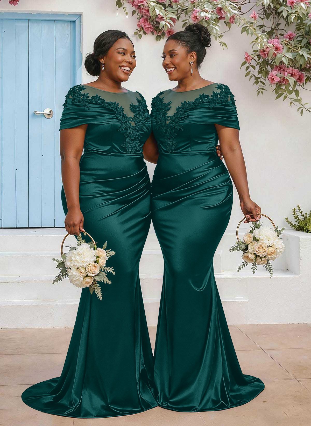 Trumpet/Mermaid Illusion Neck Sleeveless Sweep Train Bridesmaid Dresses With Pleated/Appliques Lace, product image 49