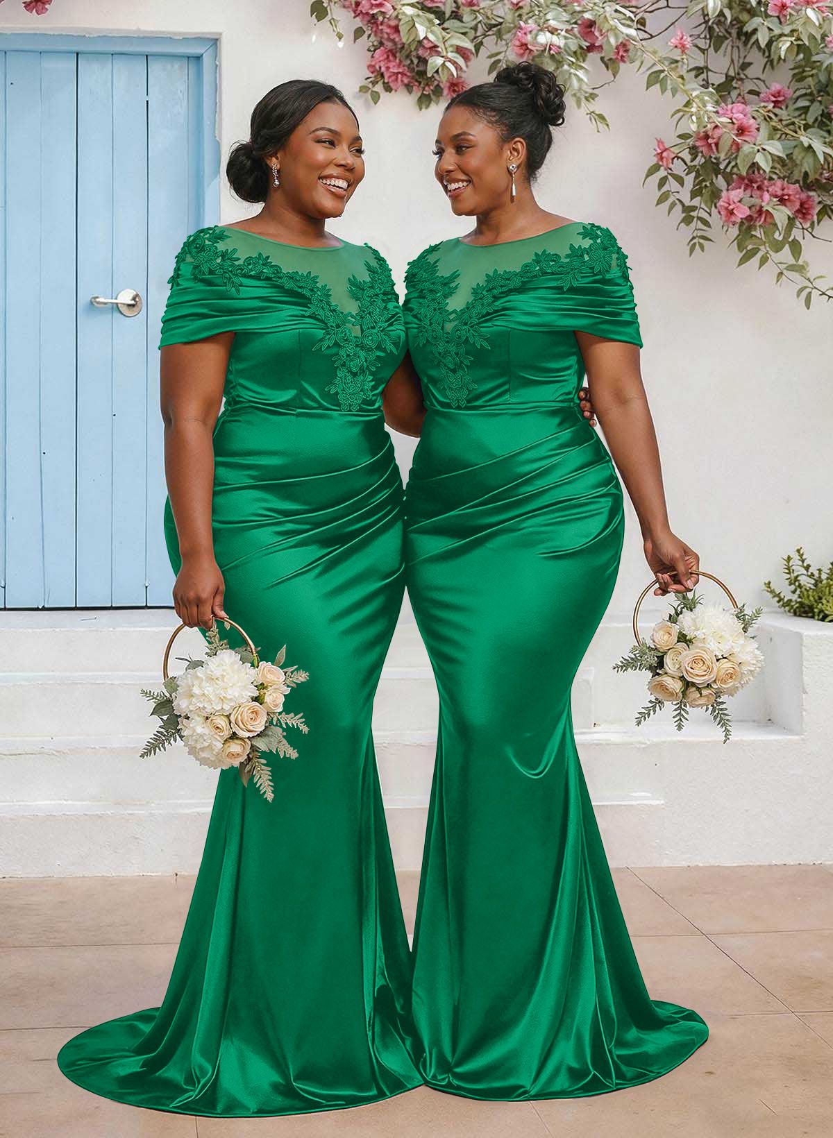 Trumpet/Mermaid Illusion Neck Sleeveless Sweep Train Bridesmaid Dresses With Pleated/Appliques Lace, product image 57