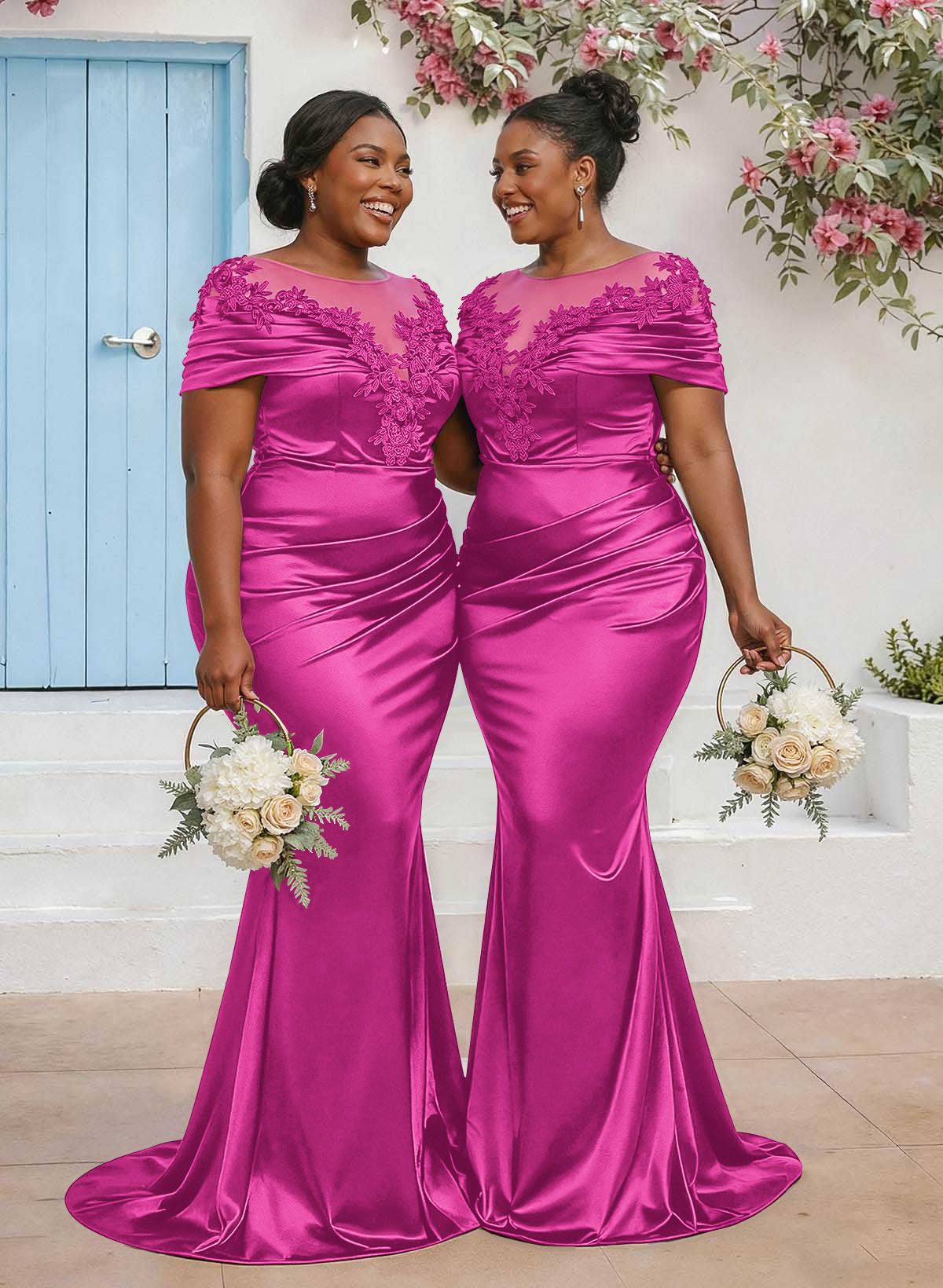 Trumpet/Mermaid Illusion Neck Sleeveless Sweep Train Bridesmaid Dresses With Pleated/Appliques Lace, product image 25