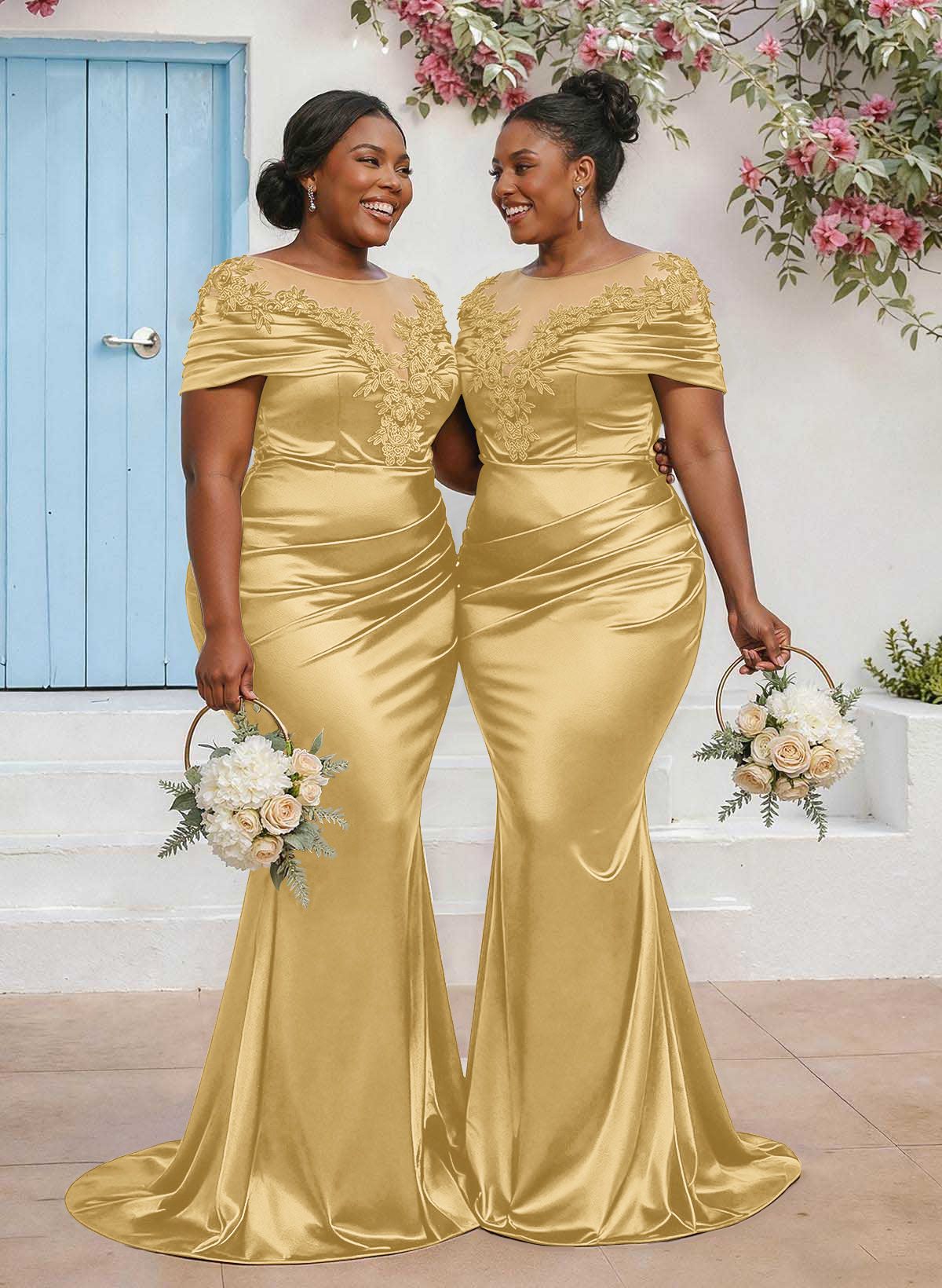 Trumpet/Mermaid Illusion Neck Sleeveless Sweep Train Bridesmaid Dresses With Pleated/Appliques Lace, product image 83