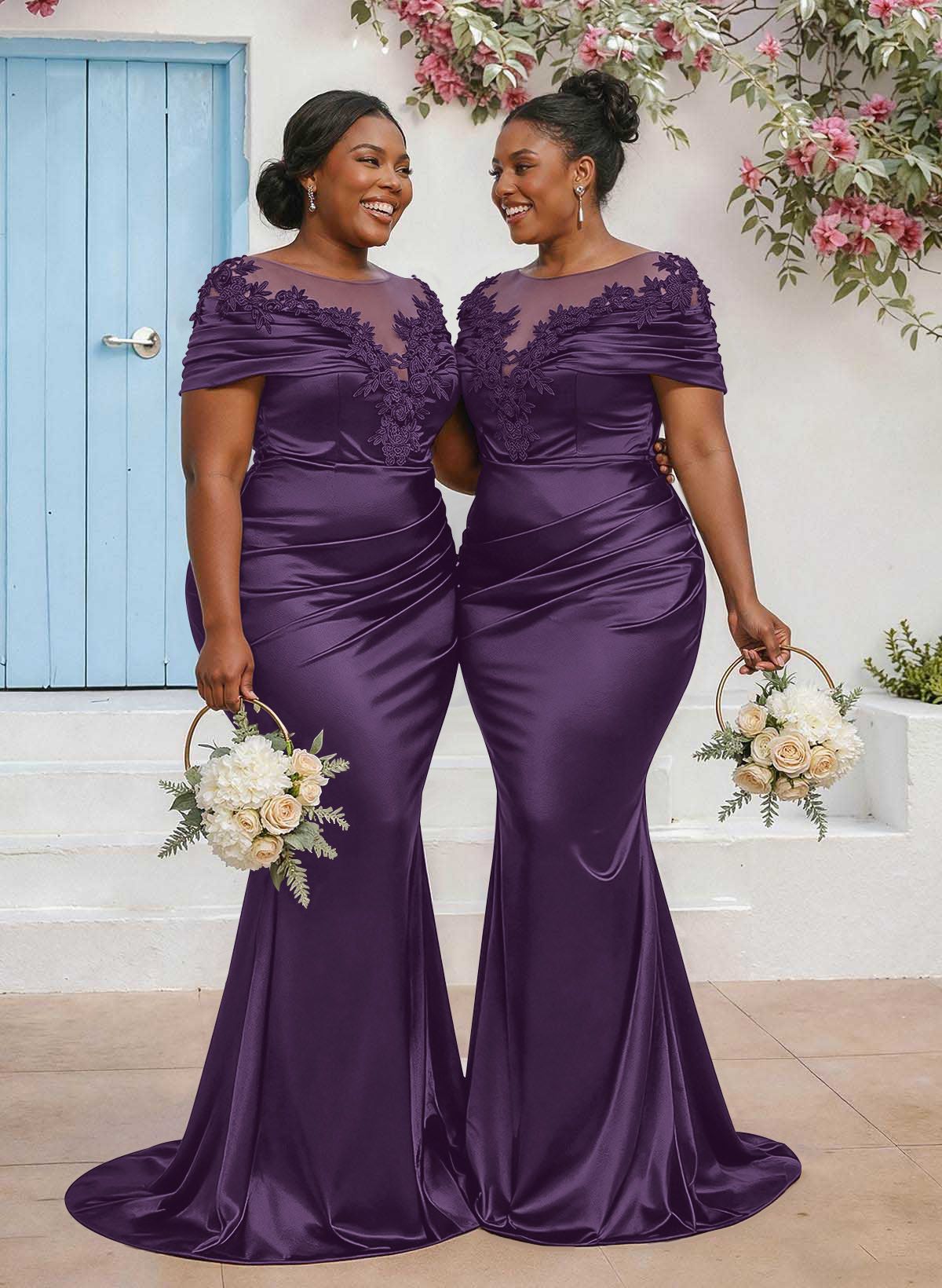 Trumpet/Mermaid Illusion Neck Sleeveless Sweep Train Bridesmaid Dresses With Pleated/Appliques Lace, product image 67