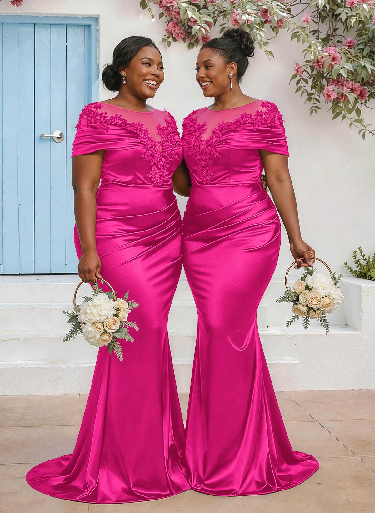 Trumpet/Mermaid Illusion Neck Sleeveless Sweep Train Bridesmaid Dresses With Pleated/Appliques Lace, product image 29