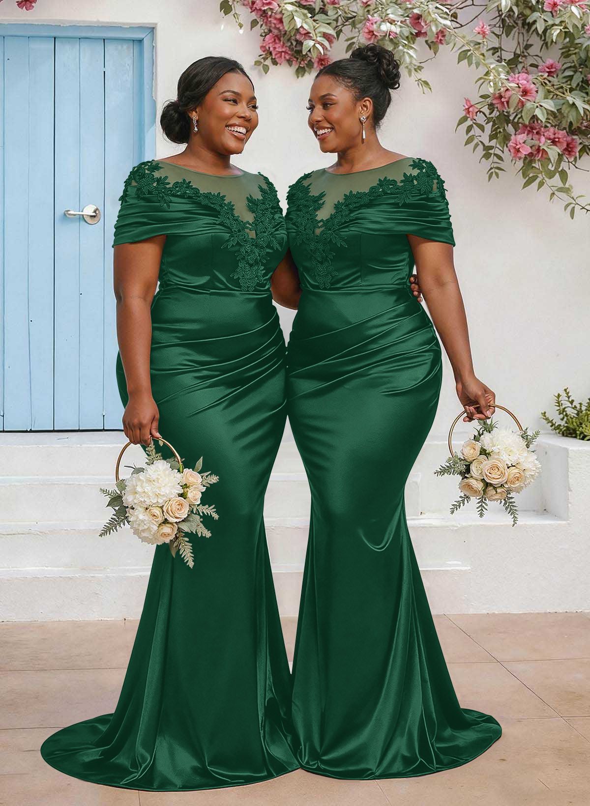 Trumpet/Mermaid Illusion Neck Sleeveless Sweep Train Bridesmaid Dresses With Pleated/Appliques Lace, product image 47