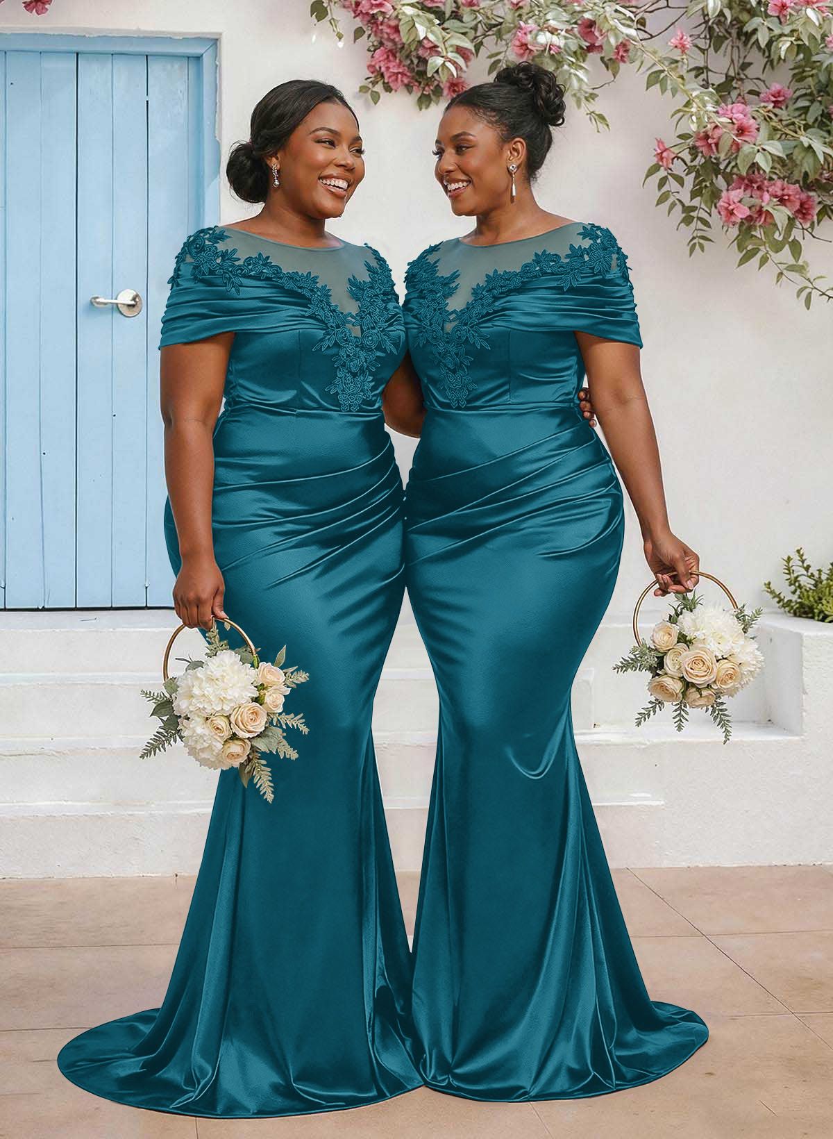 Trumpet/Mermaid Illusion Neck Sleeveless Sweep Train Bridesmaid Dresses With Pleated/Appliques Lace, product image 19