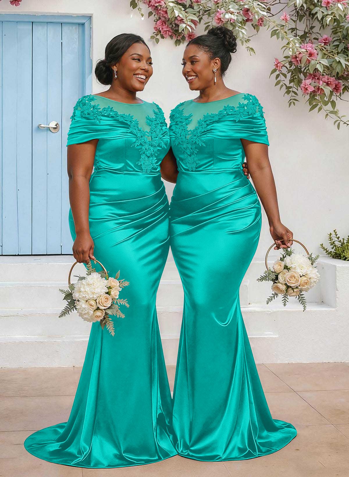 Trumpet/Mermaid Illusion Neck Sleeveless Sweep Train Bridesmaid Dresses With Pleated/Appliques Lace, product image 53