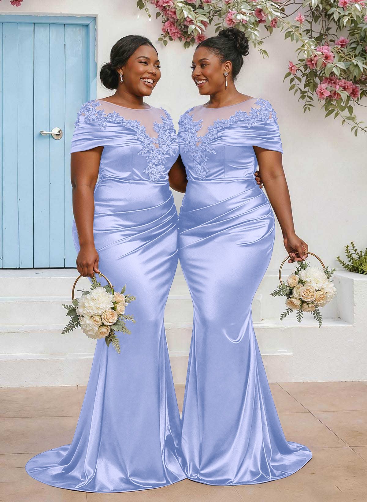 Trumpet/Mermaid Illusion Neck Sleeveless Sweep Train Bridesmaid Dresses With Pleated/Appliques Lace, product image 73