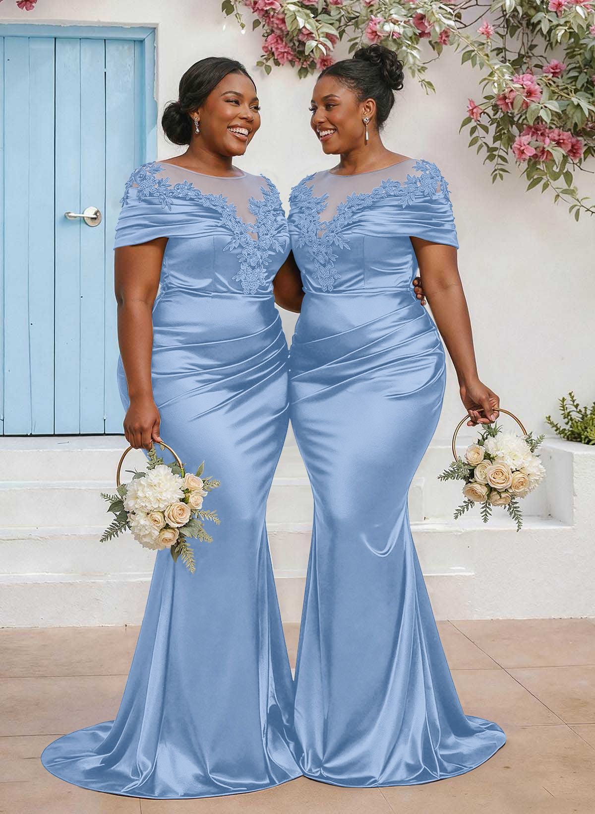 Trumpet/Mermaid Illusion Neck Sleeveless Sweep Train Bridesmaid Dresses With Pleated/Appliques Lace, product image 15