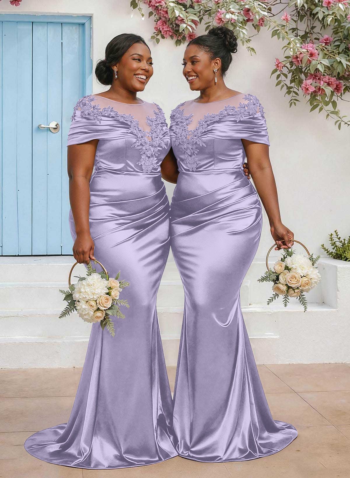 Trumpet/Mermaid Illusion Neck Sleeveless Sweep Train Bridesmaid Dresses With Pleated/Appliques Lace, product image 75