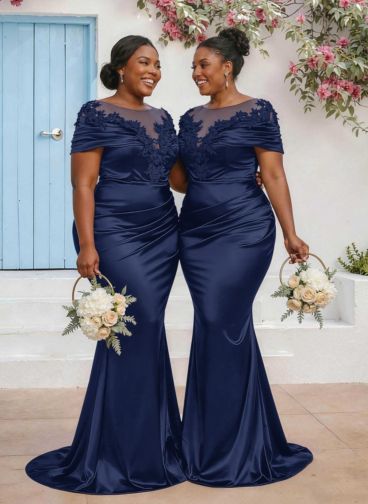 Trumpet/Mermaid Illusion Neck Sleeveless Sweep Train Bridesmaid Dresses With Pleated/Appliques Lace, product image 11