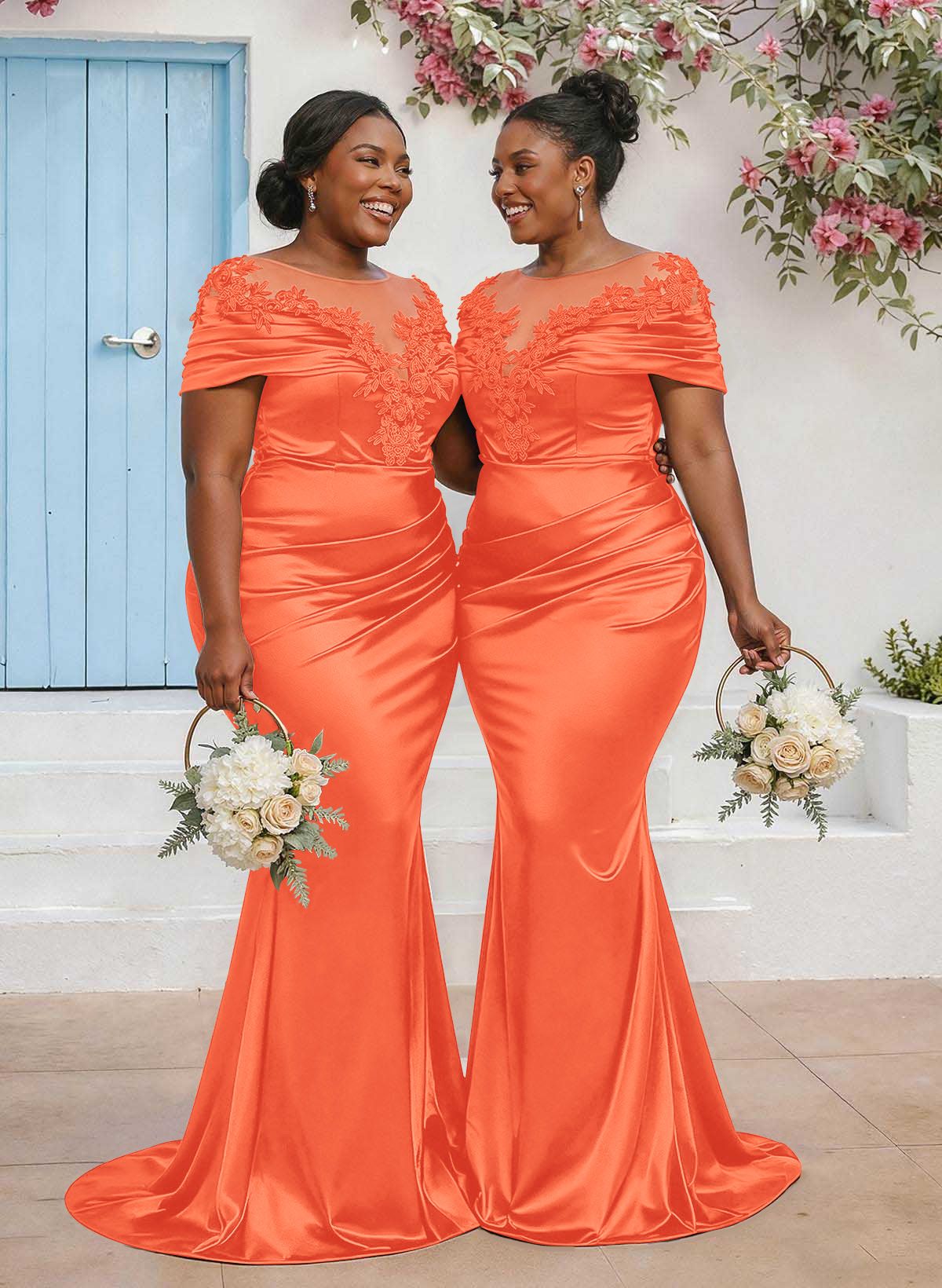 Trumpet/Mermaid Illusion Neck Sleeveless Sweep Train Bridesmaid Dresses With Pleated/Appliques Lace, product image 87