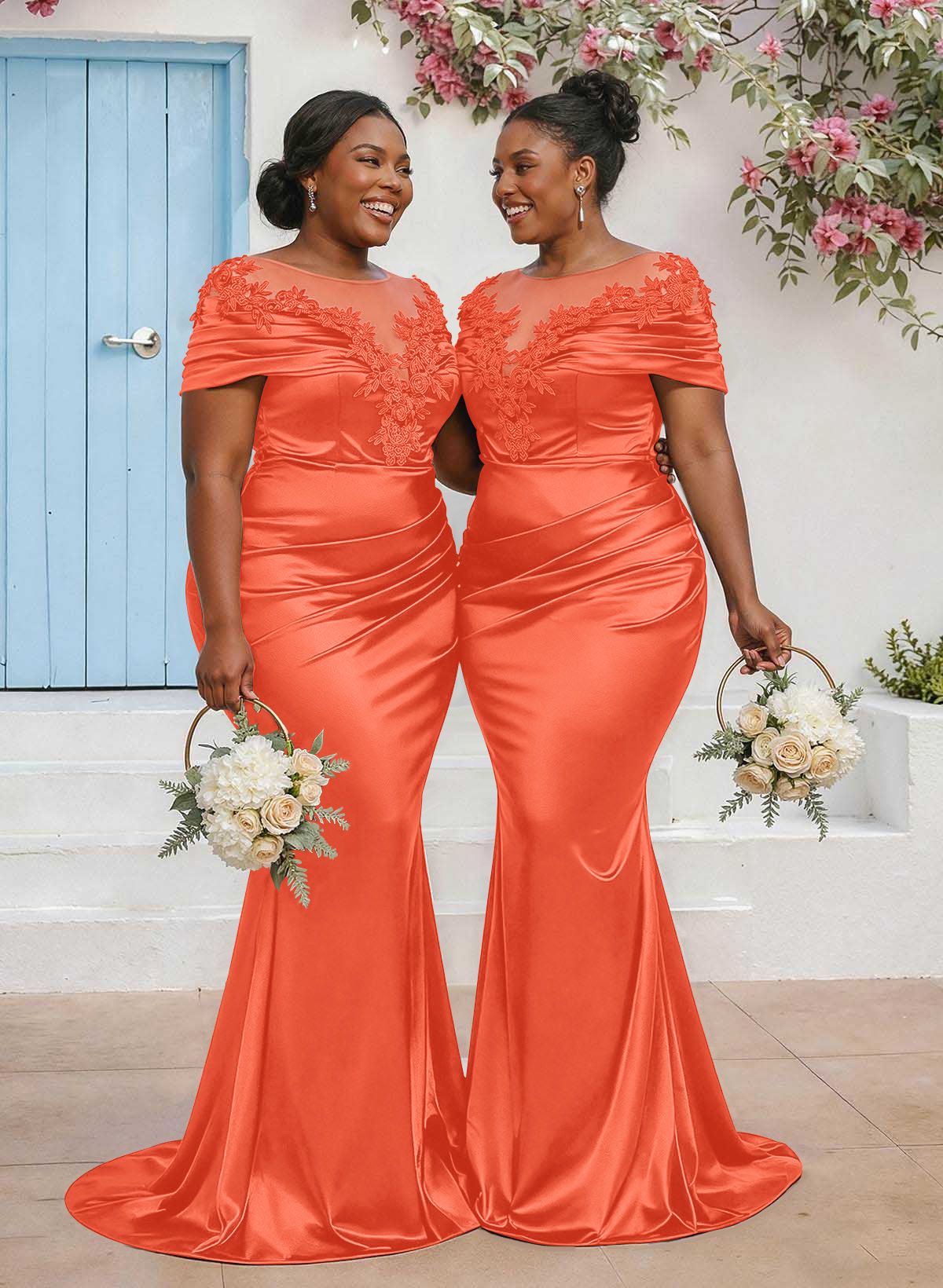 Trumpet/Mermaid Illusion Neck Sleeveless Sweep Train Bridesmaid Dresses With Pleated/Appliques Lace, product image 89