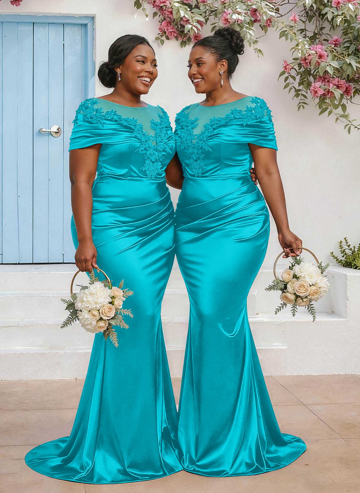 Trumpet/Mermaid Illusion Neck Sleeveless Sweep Train Bridesmaid Dresses With Pleated/Appliques Lace, product image 17
