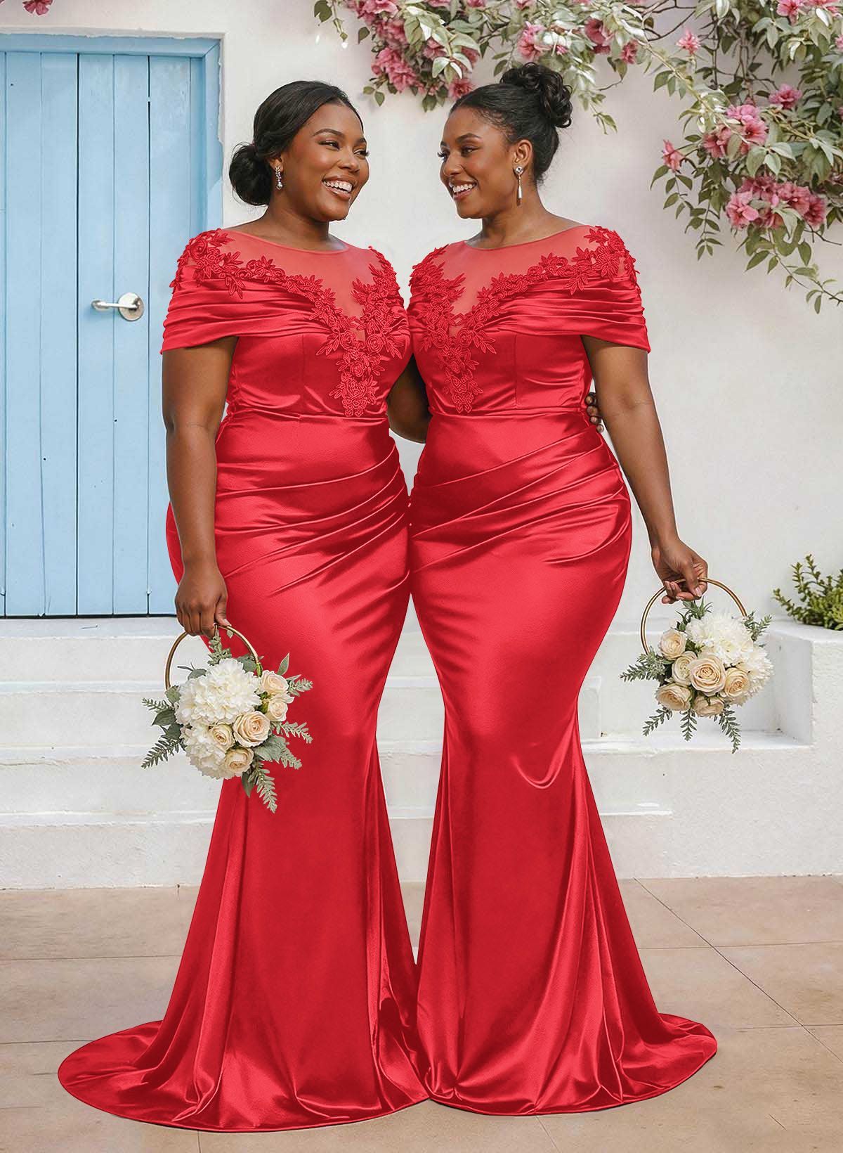 Trumpet/Mermaid Illusion Neck Sleeveless Sweep Train Bridesmaid Dresses With Pleated/Appliques Lace, product image 43