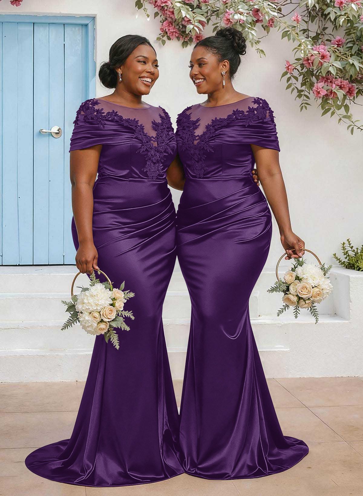 Trumpet/Mermaid Illusion Neck Sleeveless Sweep Train Bridesmaid Dresses With Pleated/Appliques Lace, product image 65
