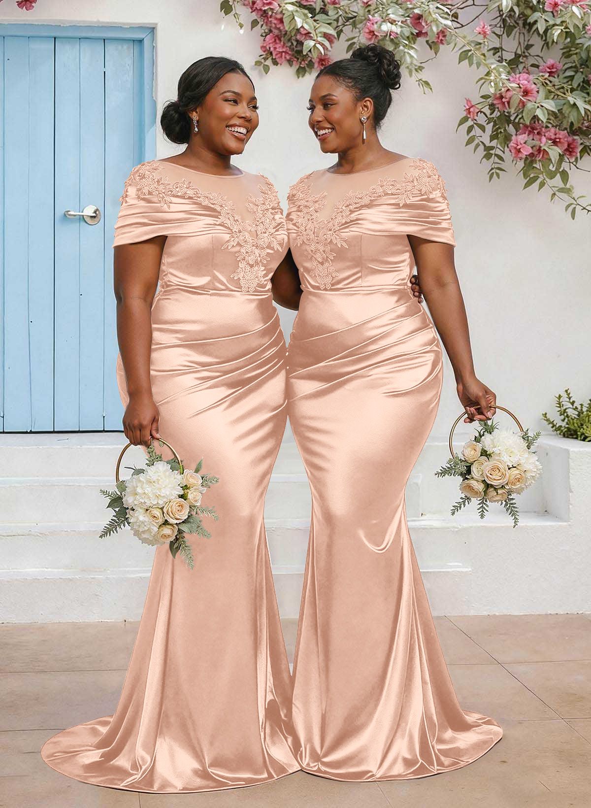 Trumpet/Mermaid Illusion Neck Sleeveless Sweep Train Bridesmaid Dresses With Pleated/Appliques Lace, product image 85