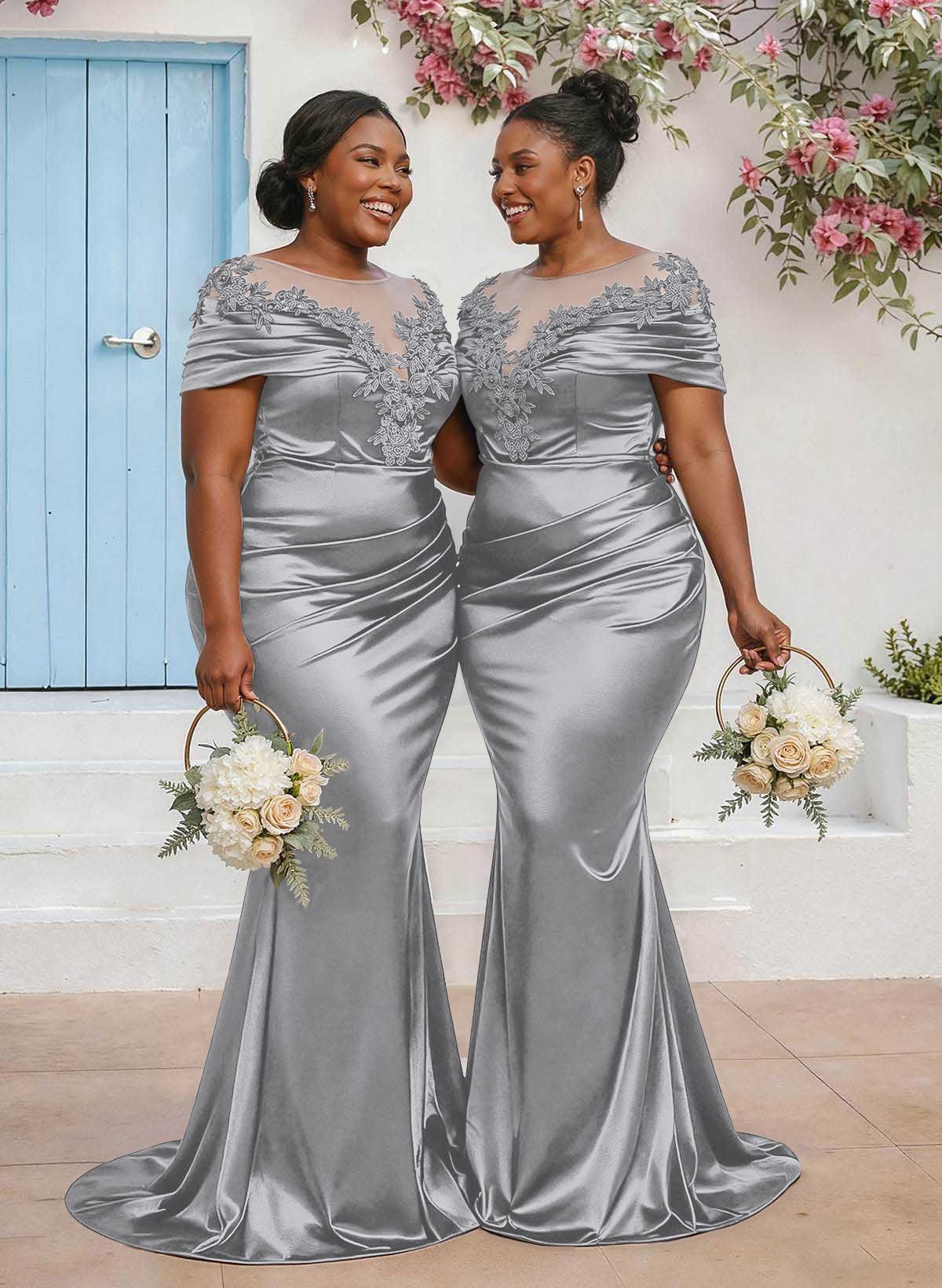 Trumpet/Mermaid Illusion Neck Sleeveless Sweep Train Bridesmaid Dresses With Pleated/Appliques Lace, product image 93