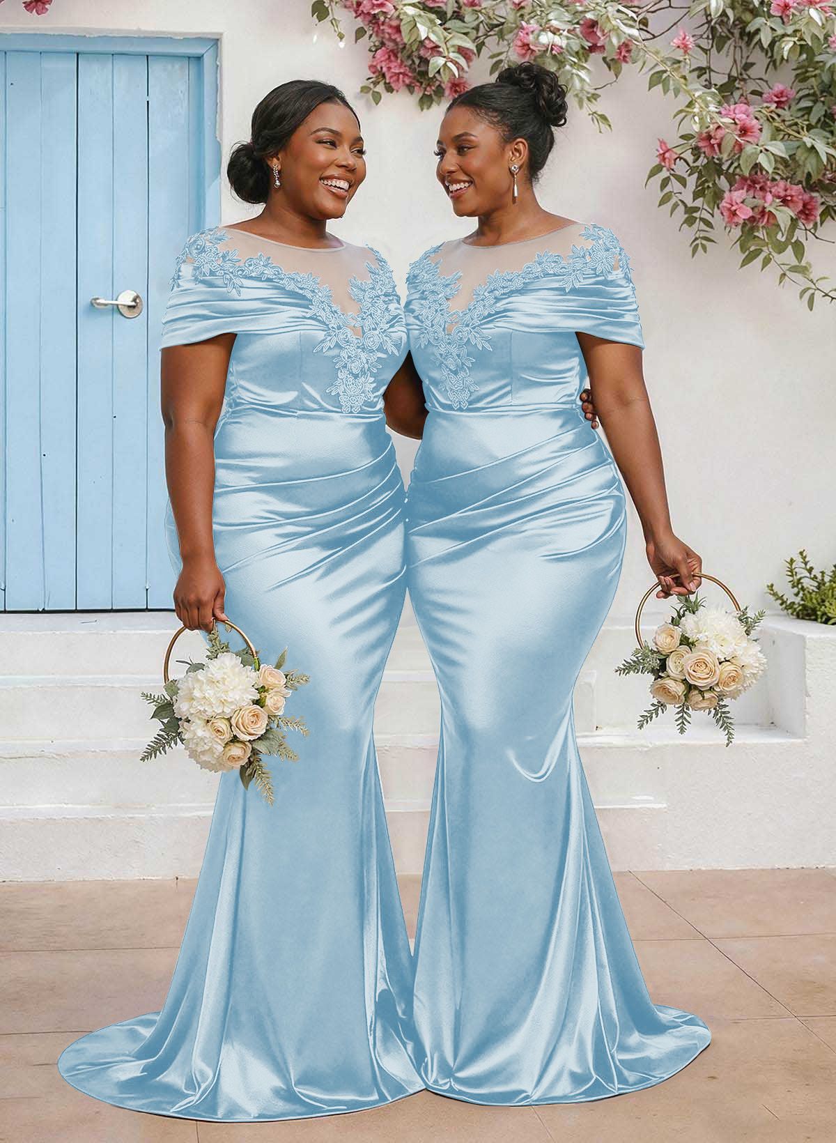 Trumpet/Mermaid Illusion Neck Sleeveless Sweep Train Bridesmaid Dresses With Pleated/Appliques Lace, product image 21